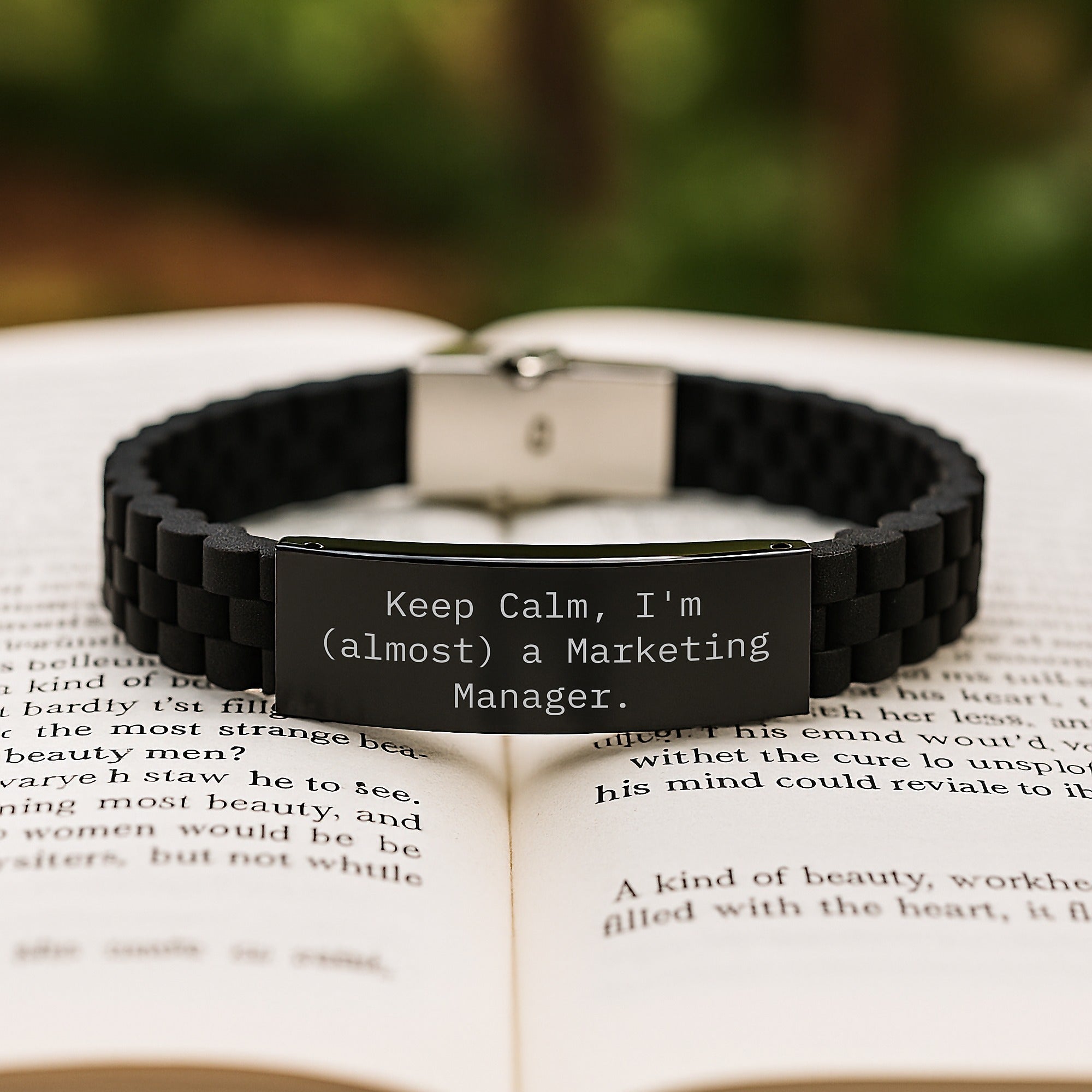 Funny Marketing Manager Gifts for Him, Glide lock Clasp Bracelet - Keep Calm, I'm (almost) A Marketing Manager, Christmas Unique Presents from Friends - Image 2