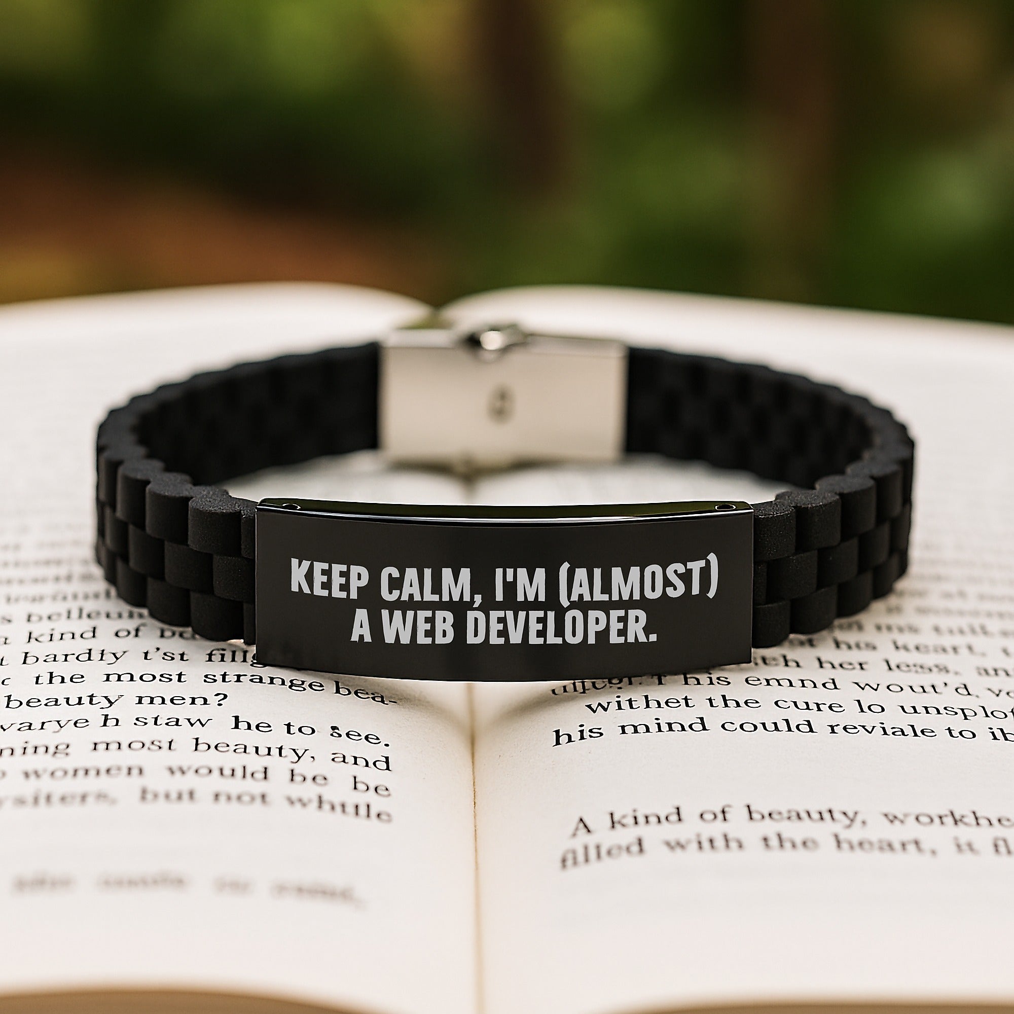 Funny Web Developer Jewelry Gifts for Men Women Friends - Keep Calm I'm (almost) A Web Developer Glide lock Clasp Bracelet for Christmas - Image 2