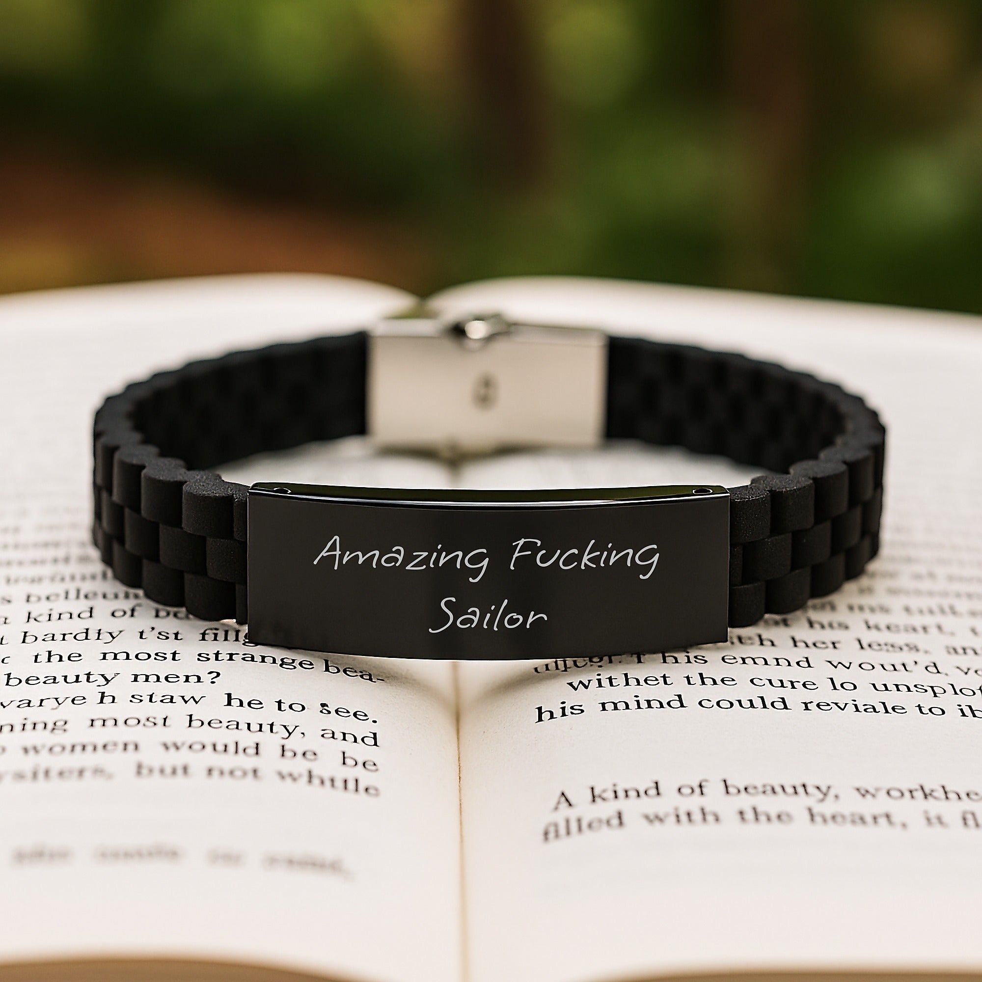Funny Sailor Gifts from Friends, Black Glide lock Clasp Bracelet for Graduation, Amazing F--king Sailor Quote, Adjustable and Premium Packaging - Image 2