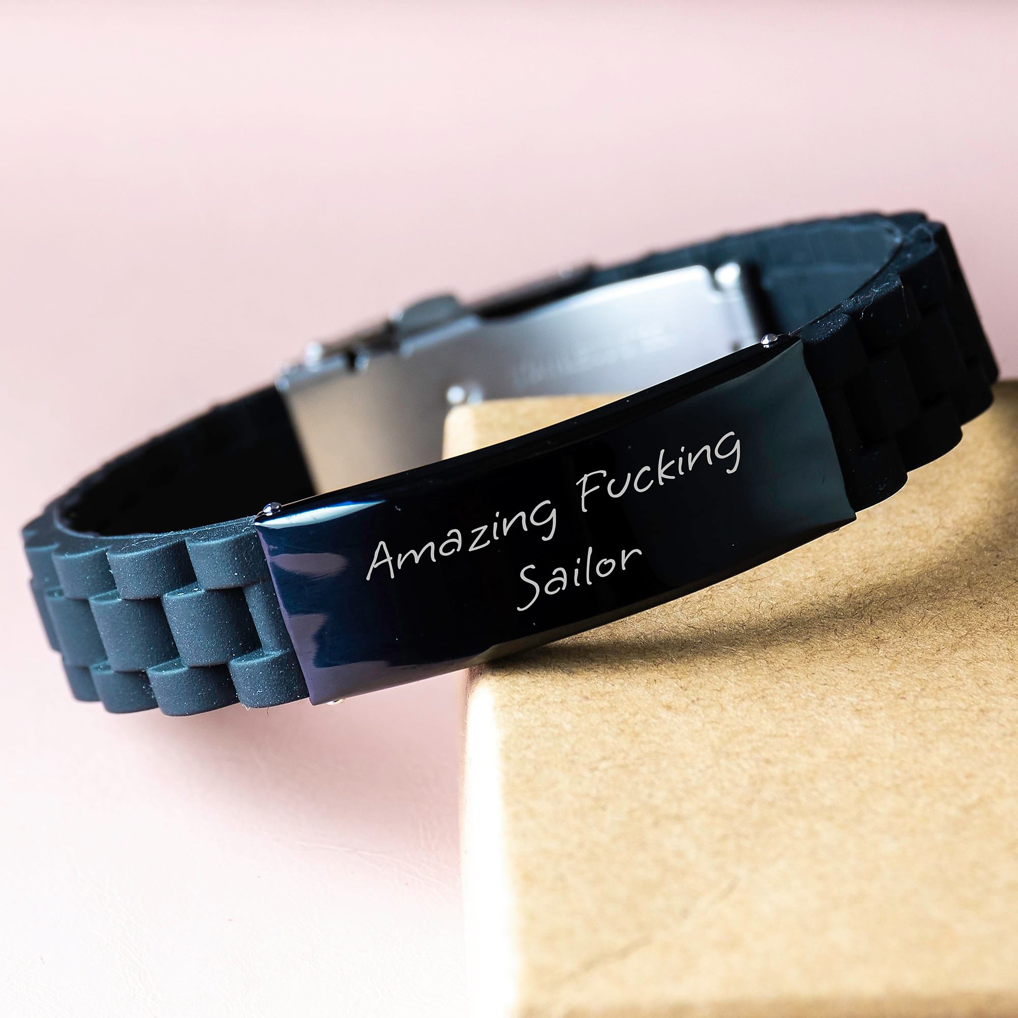 Funny Sailor Gifts from Friends, Black Glide lock Clasp Bracelet for Graduation, Amazing F--king Sailor Quote, Adjustable and Premium Packaging - Image 3