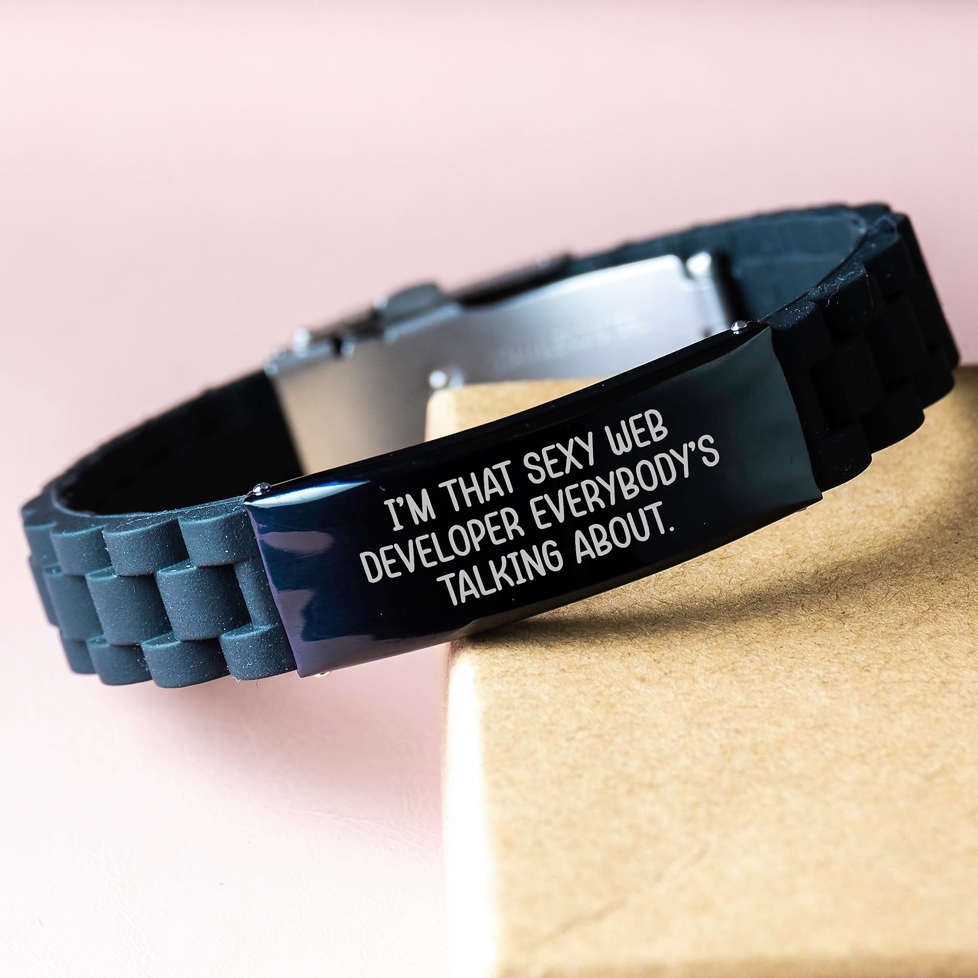 Web Developer Funny Quote Gifts from Friends, Inspirational Glide lock Clasp Bracelet for Graduation, Ideal Gifts for Men Web Developers, Funny Black Stainless Steel Silicone Adjustable - Image 3