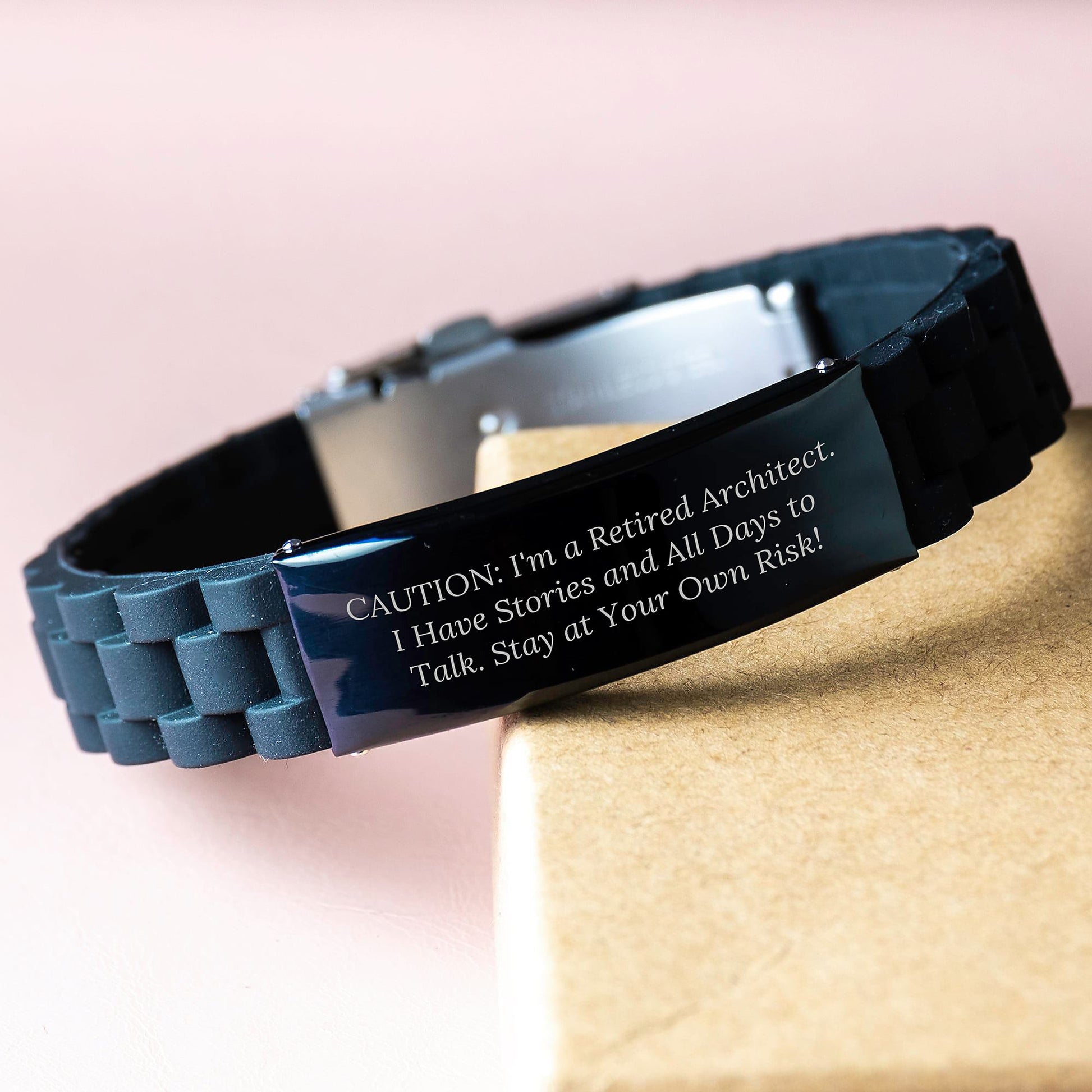 Funny Architect Gifts from Friends to Coworkers - Glide lock Clasp Birthday Unique Gift for Him or Her - 'Caution: I'm A Retired Architect...' - Image 3