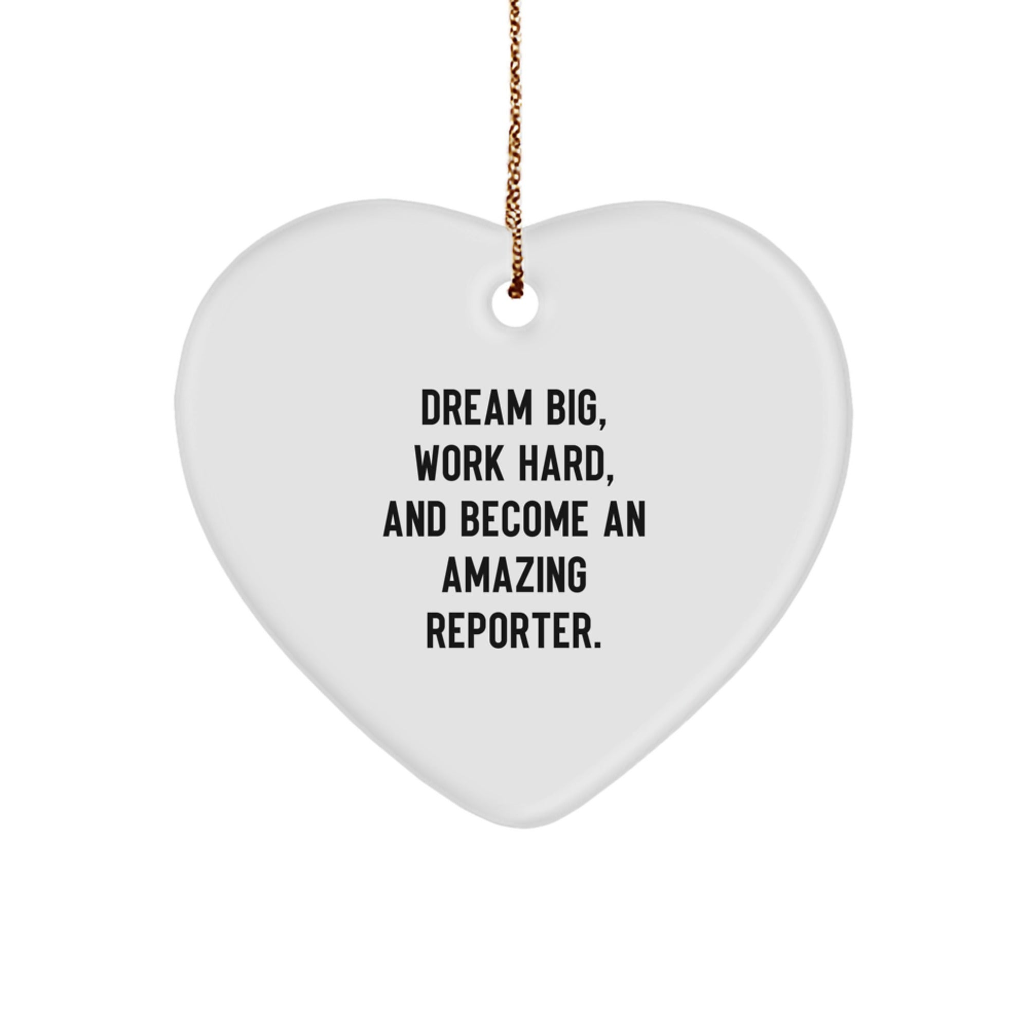 Reporter Gifts - Funny Inspirational Heart Ornament for Reporter Friends and Family - Dream Big Work Hard Christmas Unique Gifts from Friends