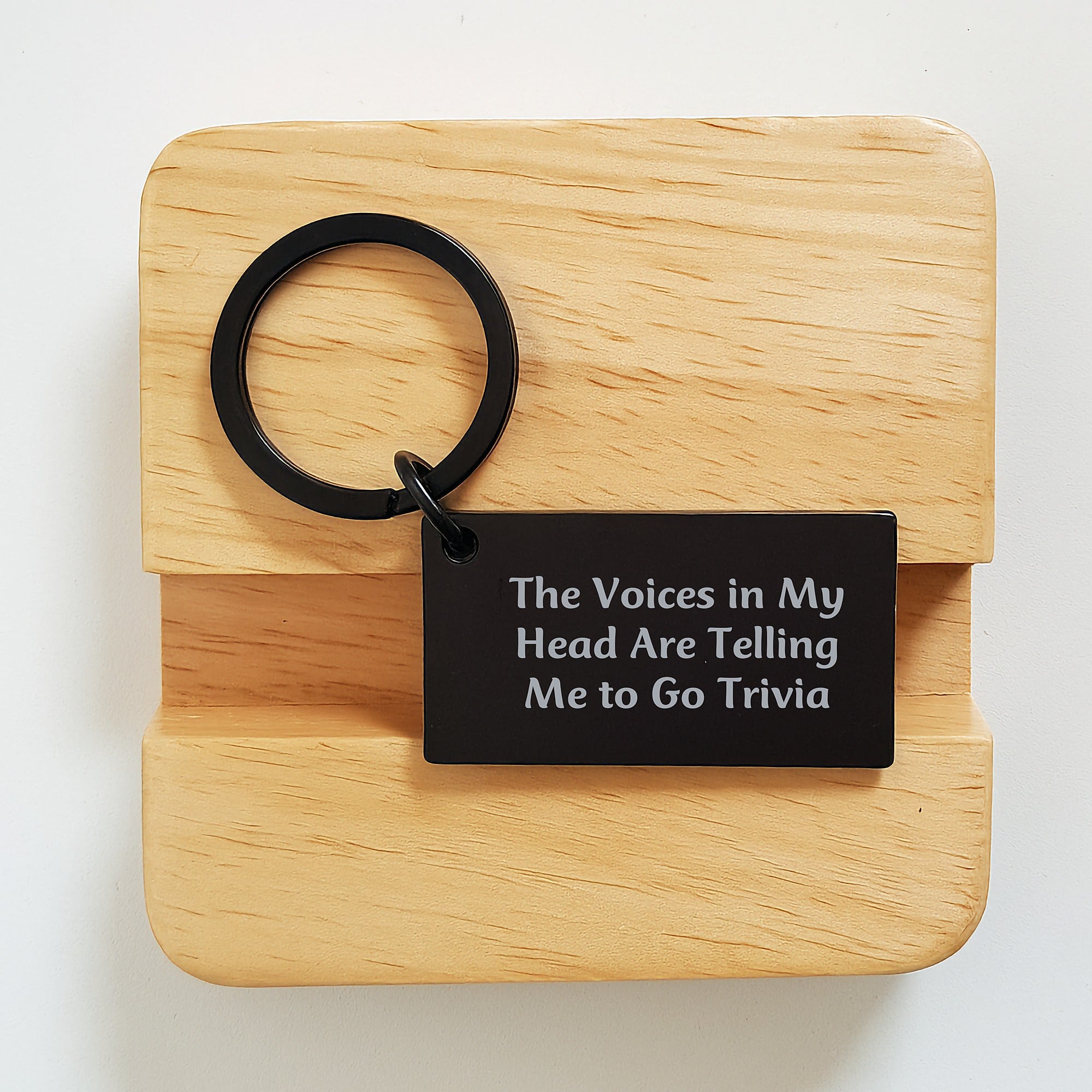 Trivia Lovers' Delight, Funny Keychain Gifts from Friends for Birthdays, 'The Voices In My Head Are Telling Me To Go Trivia' - Image 2
