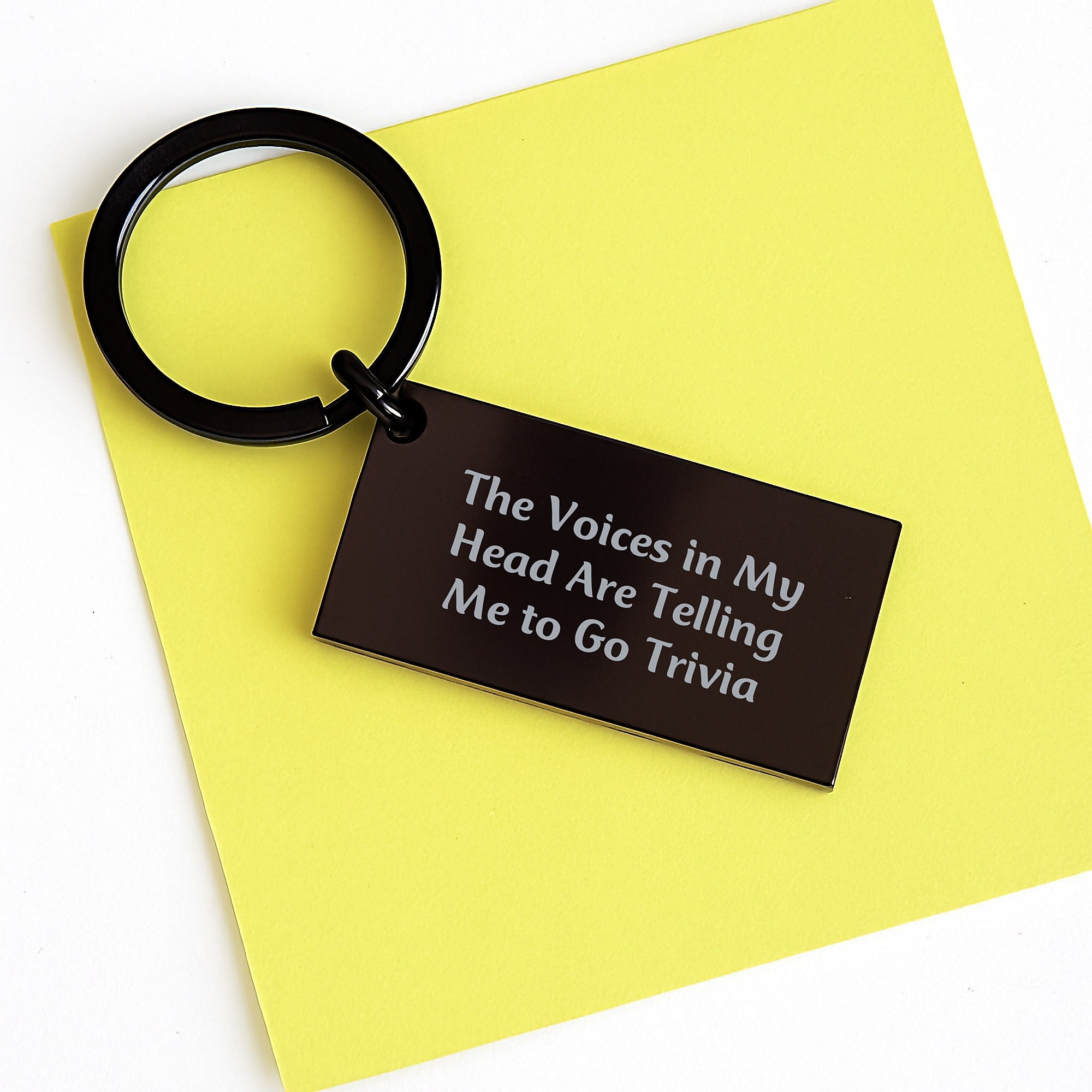 Trivia Lovers' Delight, Funny Keychain Gifts from Friends for Birthdays, 'The Voices In My Head Are Telling Me To Go Trivia' - Image 3