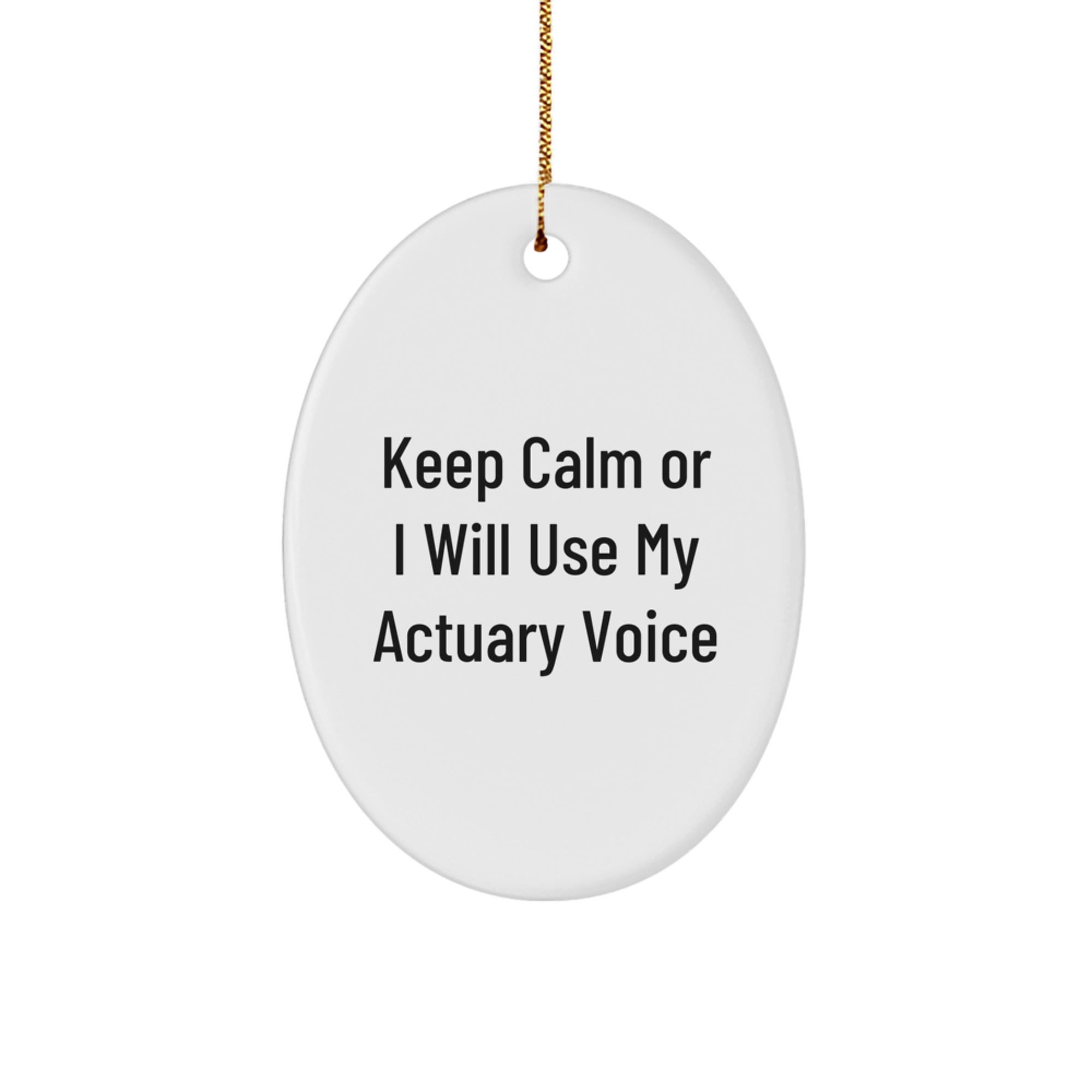 Funny Gift for Actuary Friends, Oval Ornament with 'Keep Calm Or I Will Use My Actuary Voice', Unique Christmas Unique Gifts from Friends to Actuary Colleagues