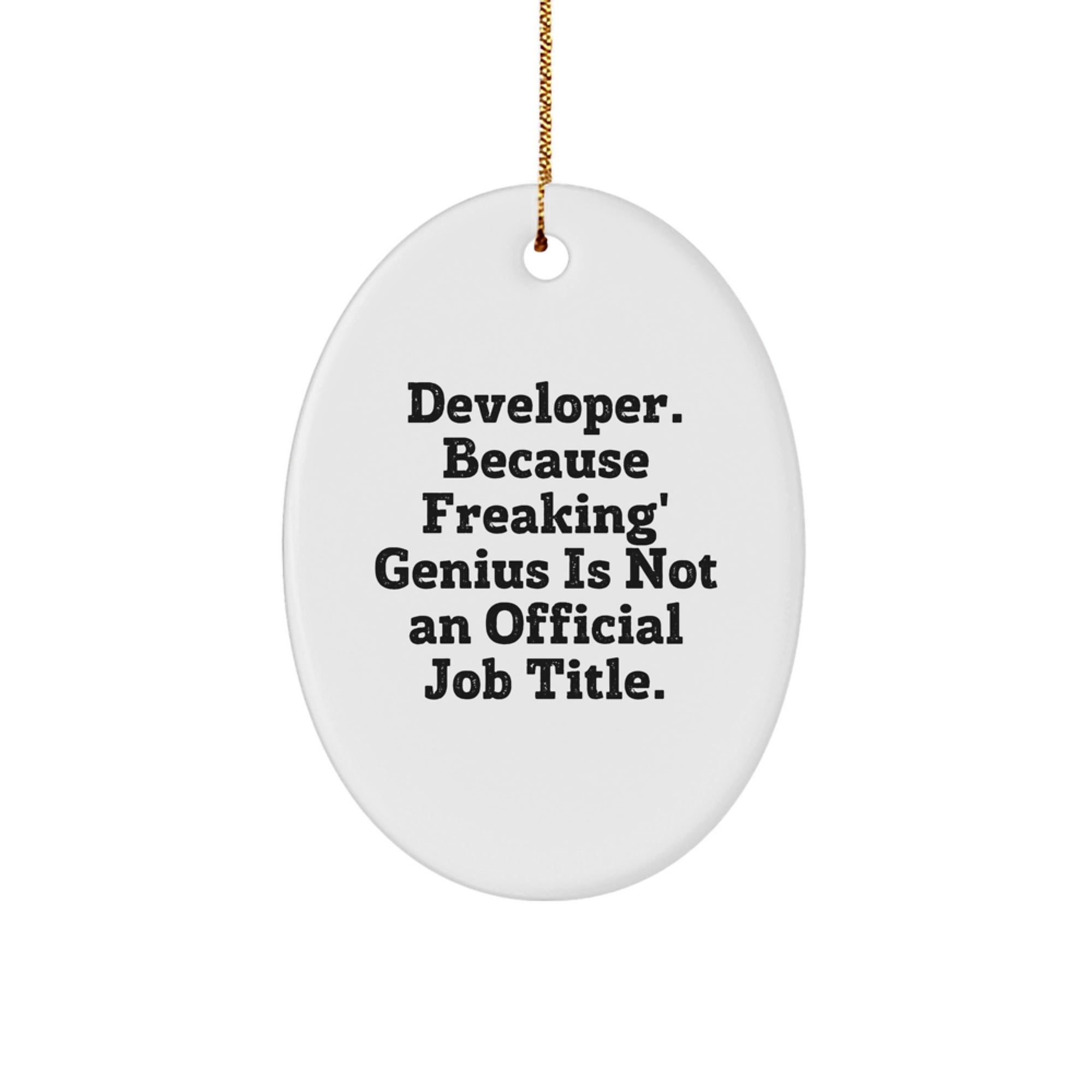 Funny Developer Gifts from Friends for Men, Oval Ornament Christmas Unique Decorations, 'Developer. Because Freaking genius Is Not An Official Job Title.'