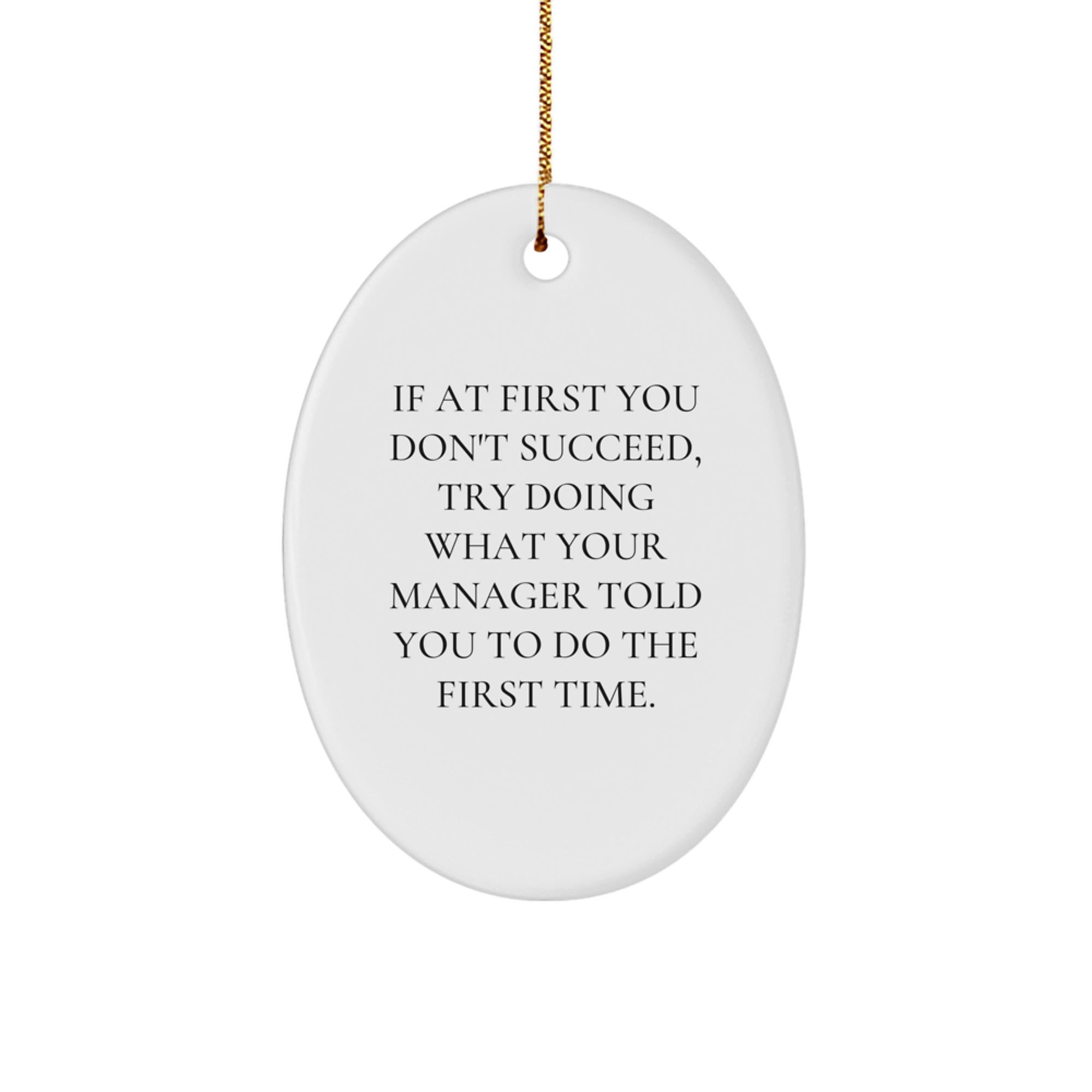 Funny Manager Gifts for Men - Oval Ornament, If At First You Don't Succeed, Try Doing What Your Manager Told You To Do The First Time., Unique Christmas Unique Gifts from Friends to Family