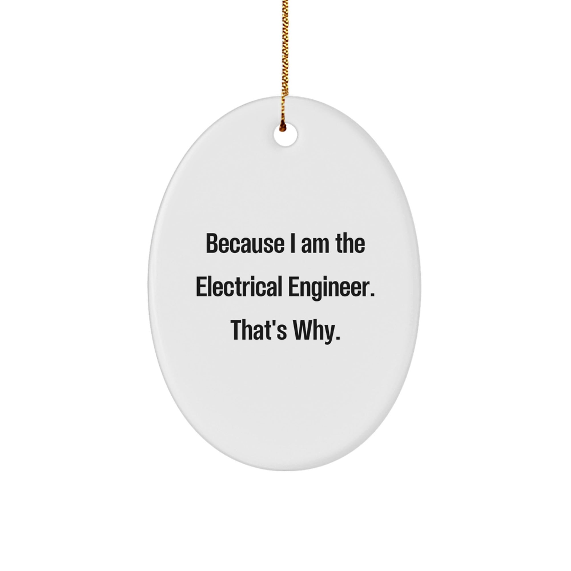 Funny Electrical Engineer Gifts, Oval Ornament with 'Because I Am The Electrical Engineer. That's Why.' Quote, Perfect Unique Christmas Unique Gifts from Men to Electrical Engineer Friends