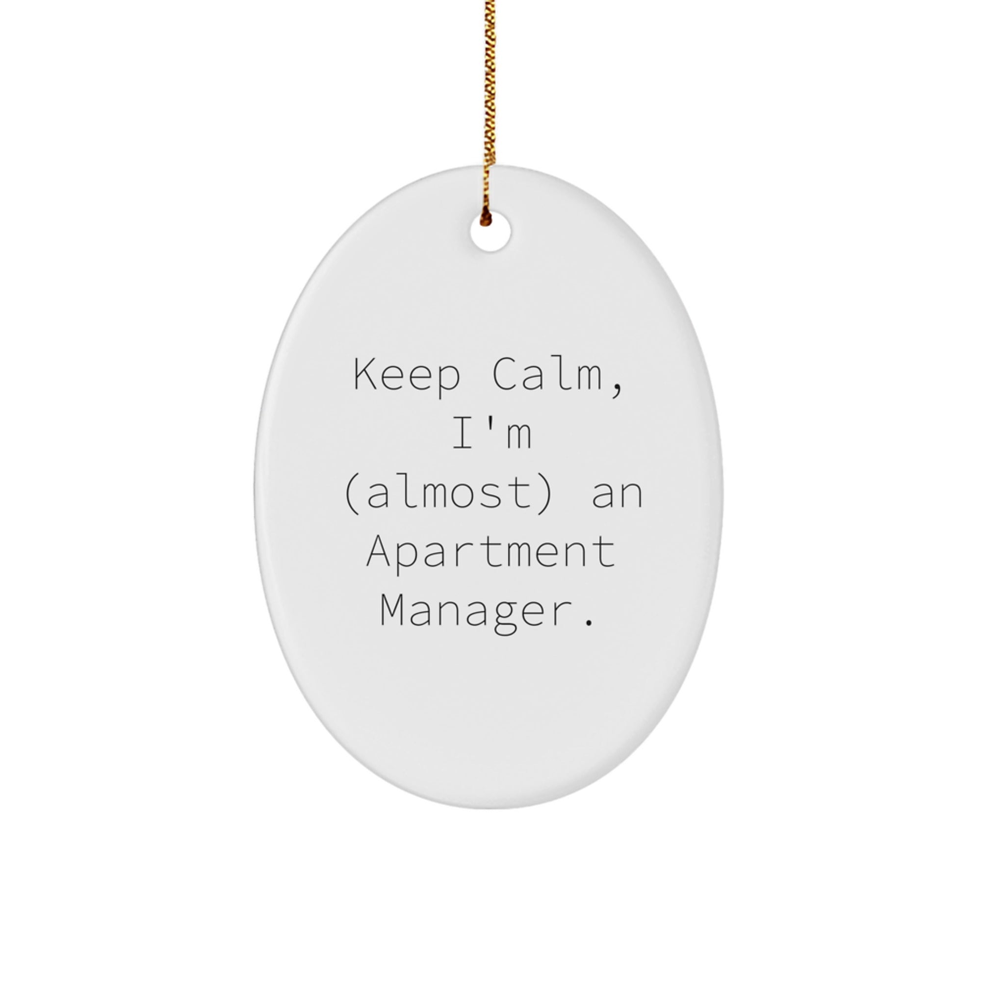 Funny Apartment Manager Oval Ornament, Gifts from Friends for Apartment Manager, Unique Christmas Decorations, 'Keep Calm, I'm (almost) An Apartment Manager' Oval Shaped Ornament