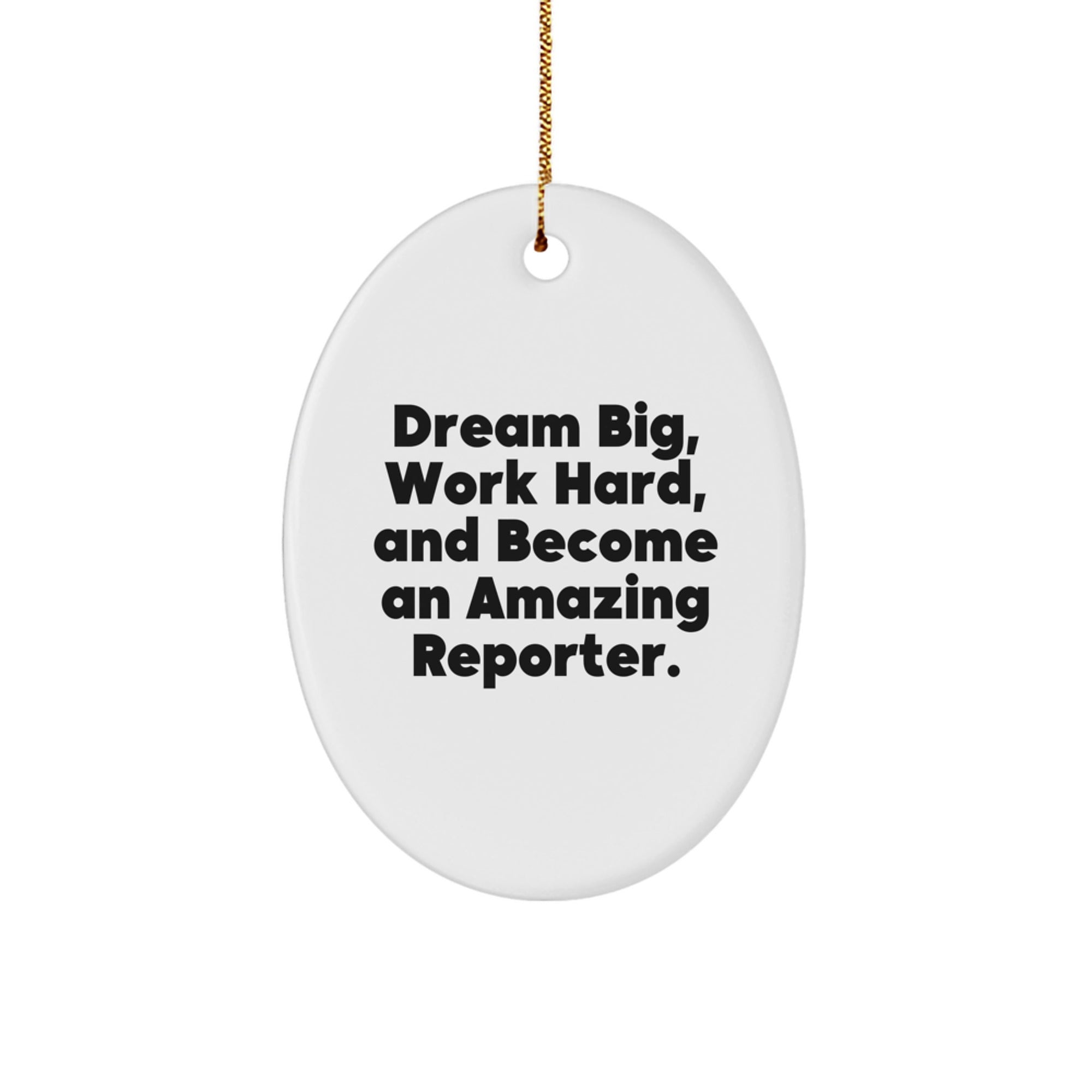 Gifts for Reporter Friends Unique Oval Ornaments with Funny Quote 'Dream Big, Work Hard, And Become An Amazing Reporter.' for Men Women Christmas