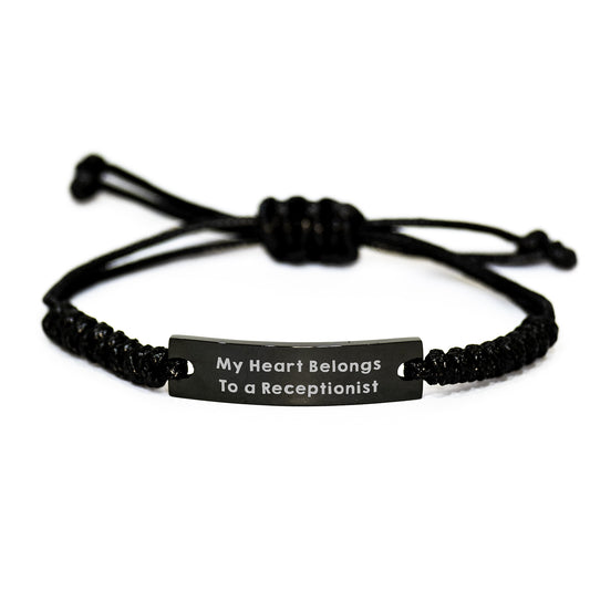 Funny Quote Gifts for Receptionists, 'My Heart Belongs To A Receptionist' Adjustable Rope Bracelet, Gifts from Friends, Coworkers, Family to Graduation Unique Gifts - Image 1