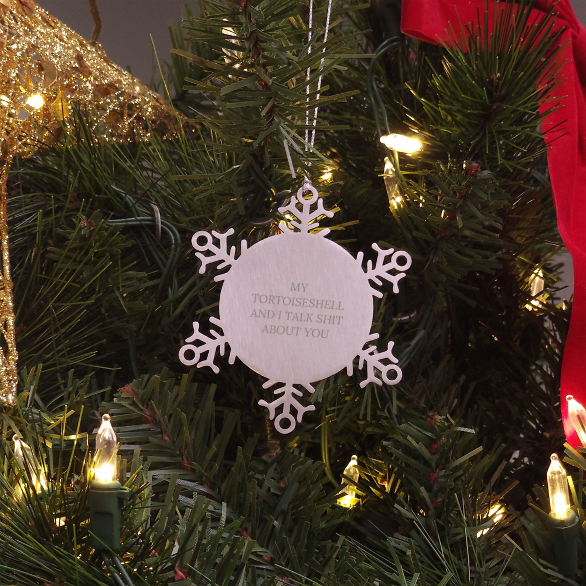 Funny Tortoiseshell Cat Snowflake Ornament Gifts from Friends for Christmas Unique Presents, My Tortoiseshell And I Talk Shit About You, Tortoiseshell Cat Lover - Image 3