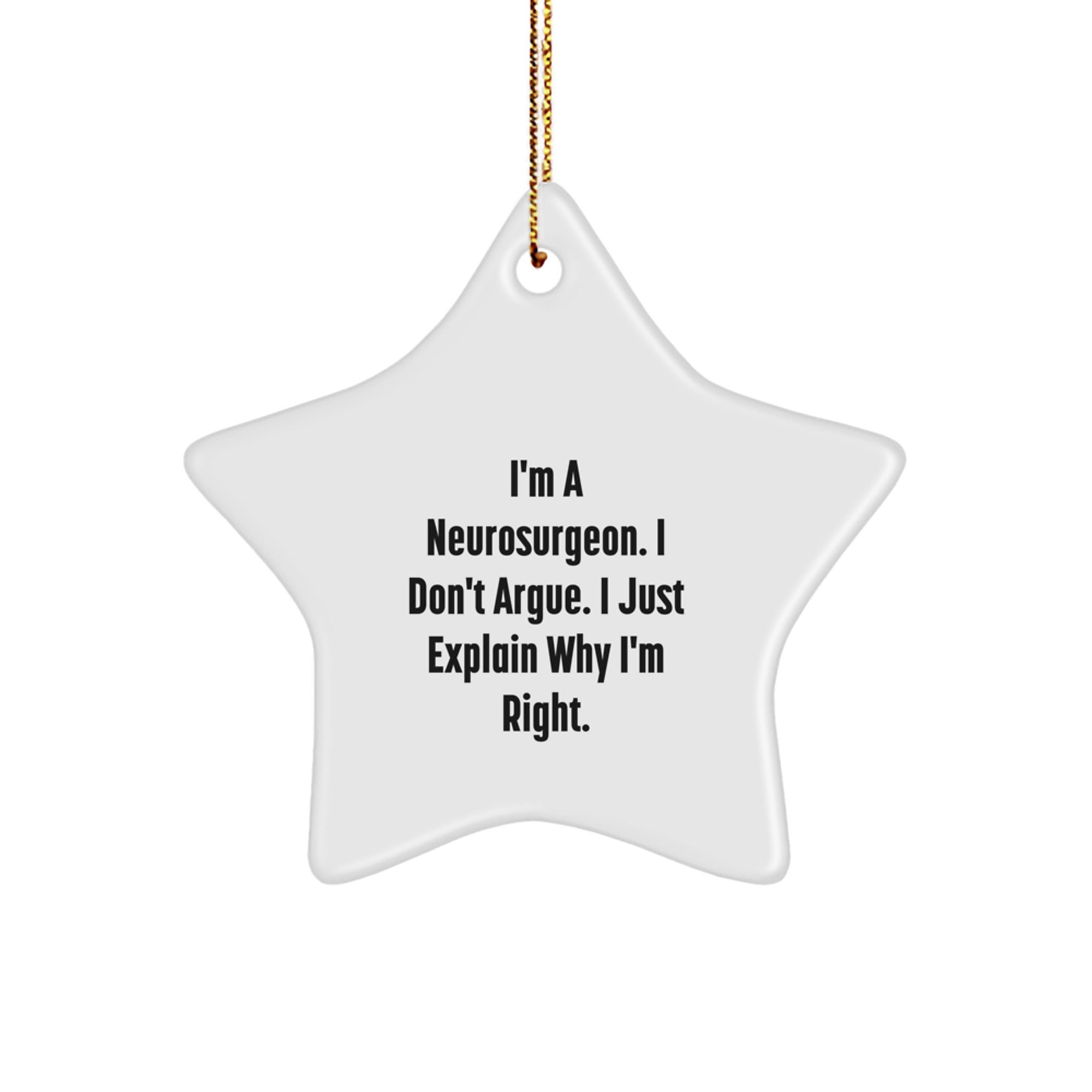 Funny Neurosurgeon Gifts, 'I Don't Argue' Star Ornament, Christmas Unique Gifts for Men, Women, Friends, Family, Coworkers from a Neurosurgeon