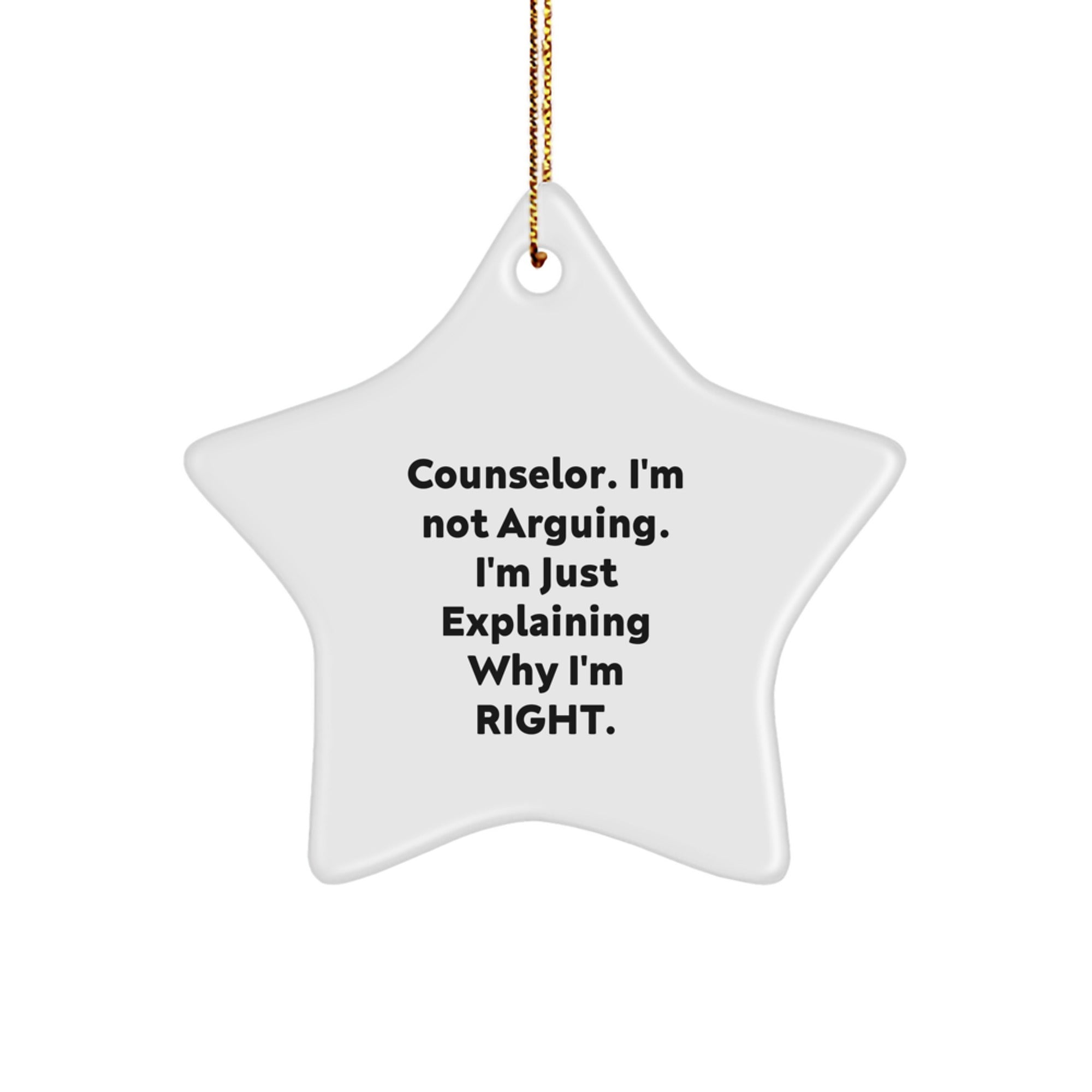 Funny Counselor Gifts from Friends Christmas Star Ornament, 'I'm Not Arguing. I'm Just Explaining Why I'm Right.' Star Shaped Ornament, Gifts for Counselor