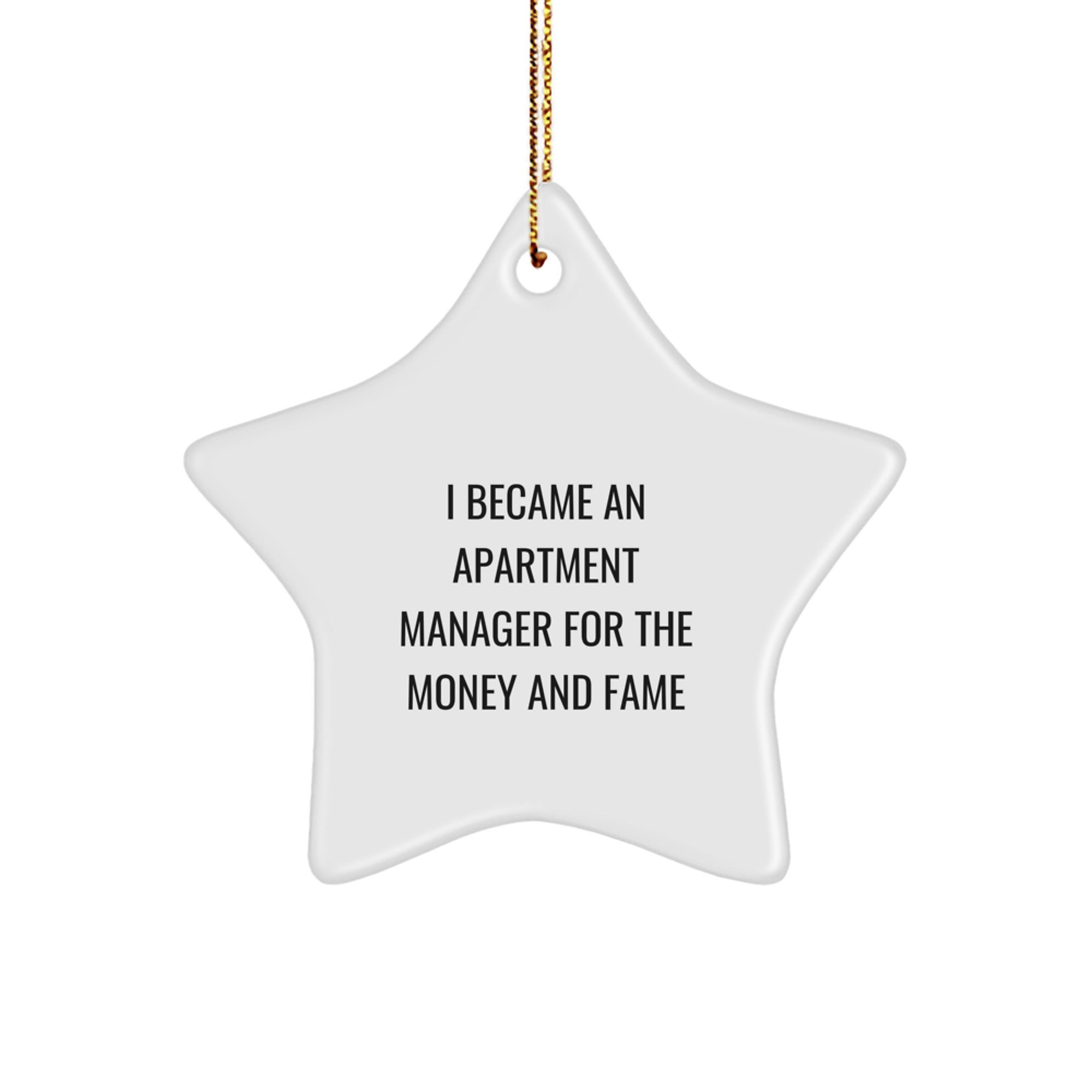 Funny Quote Gifts from Apartment Managers to Apartment Managers, Star Ornament for Christmas Unique Gifts, 'I Became An Apartment Manager For The Money And Fame' Inspirational Motivational Home Decor