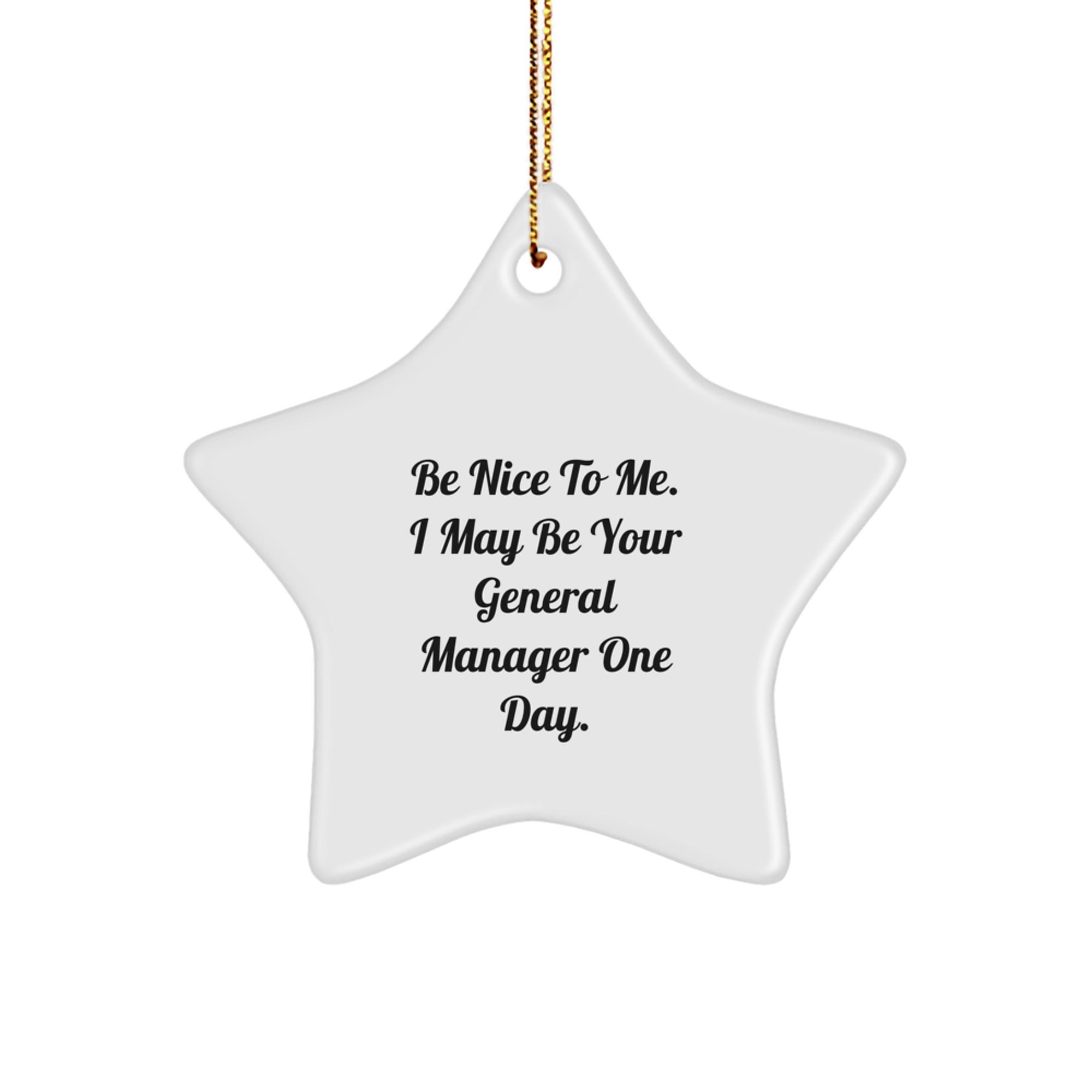 Funny General Manager Gifts - 'Be Nice To Me. I May Be Your General Manager One Day.' Star Ornament for Men, Women, Coworkers, Friends, and Family