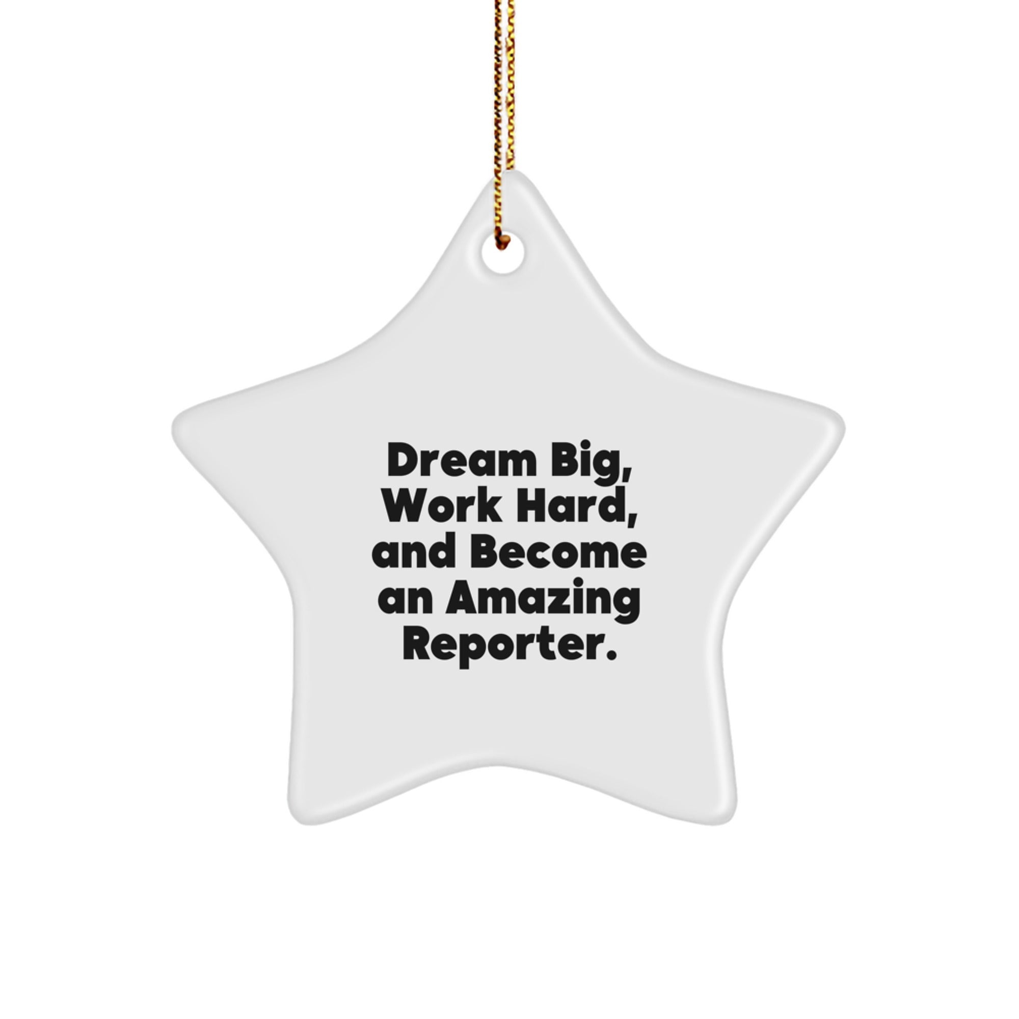 Inspiring Reporter Gifts for Men - Christmas Unique Star Ornament, White, Star Shaped, 'Dream Big, Work Hard, And Become An Amazing Reporter.'