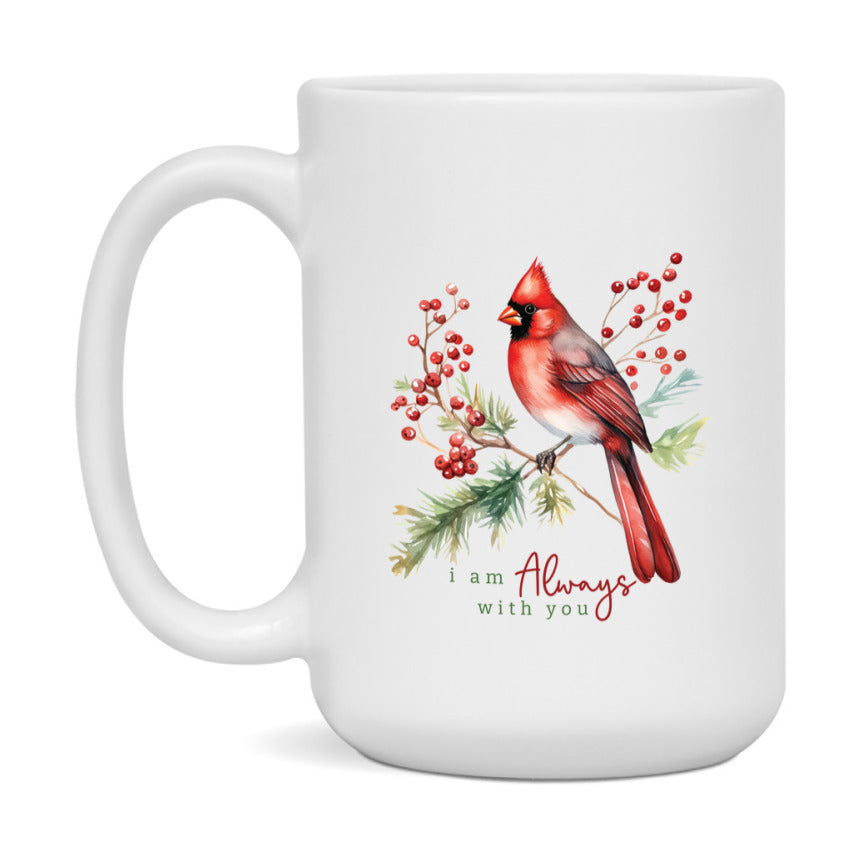 Red Cardinal Mug – Northern Red Cardinal Christmas Mug with Heartfelt Message, 11oz or 15oz White Ceramic Coffee Cup