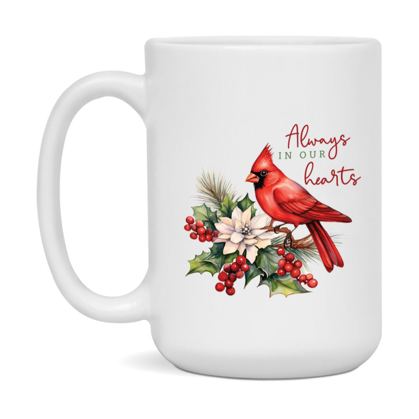 Red Cardinal Mug – Northern Red Cardinal Christmas Mug with Heartfelt Message, 11oz or 15oz White Ceramic Coffee Cup