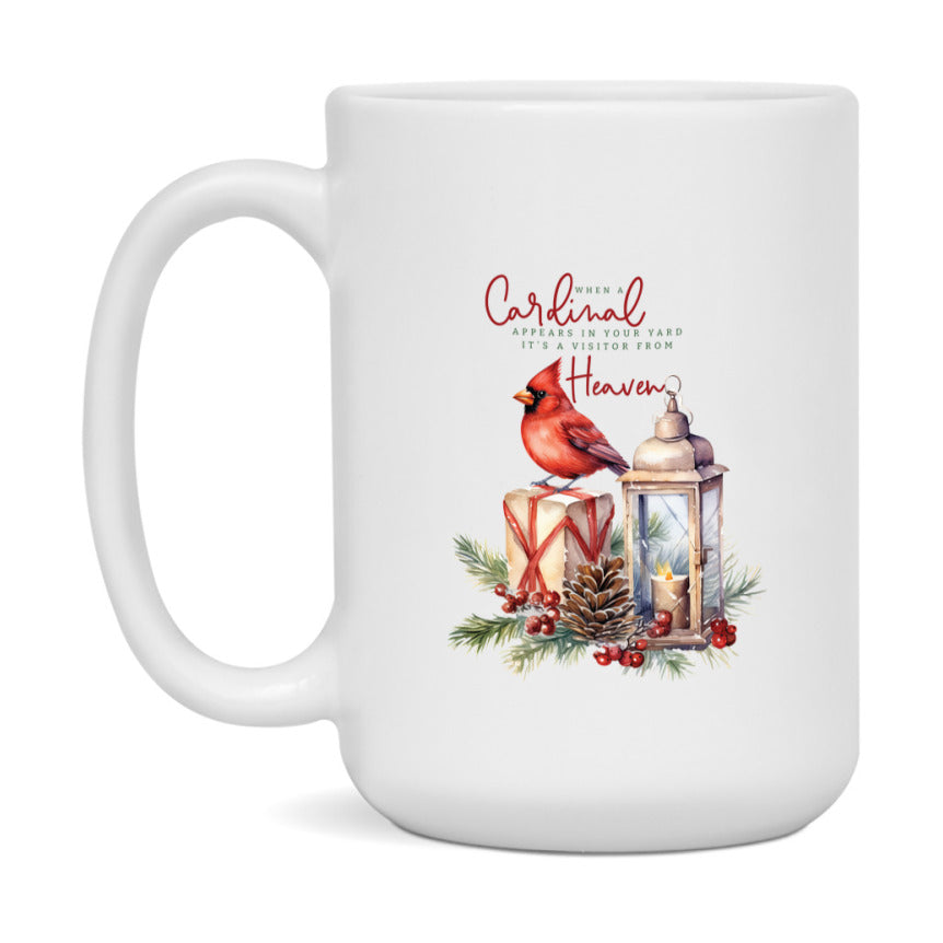 Red Cardinal Mug – Northern Red Cardinal Christmas Mug with Heartfelt Message, 11oz or 15oz White Ceramic Coffee Cup