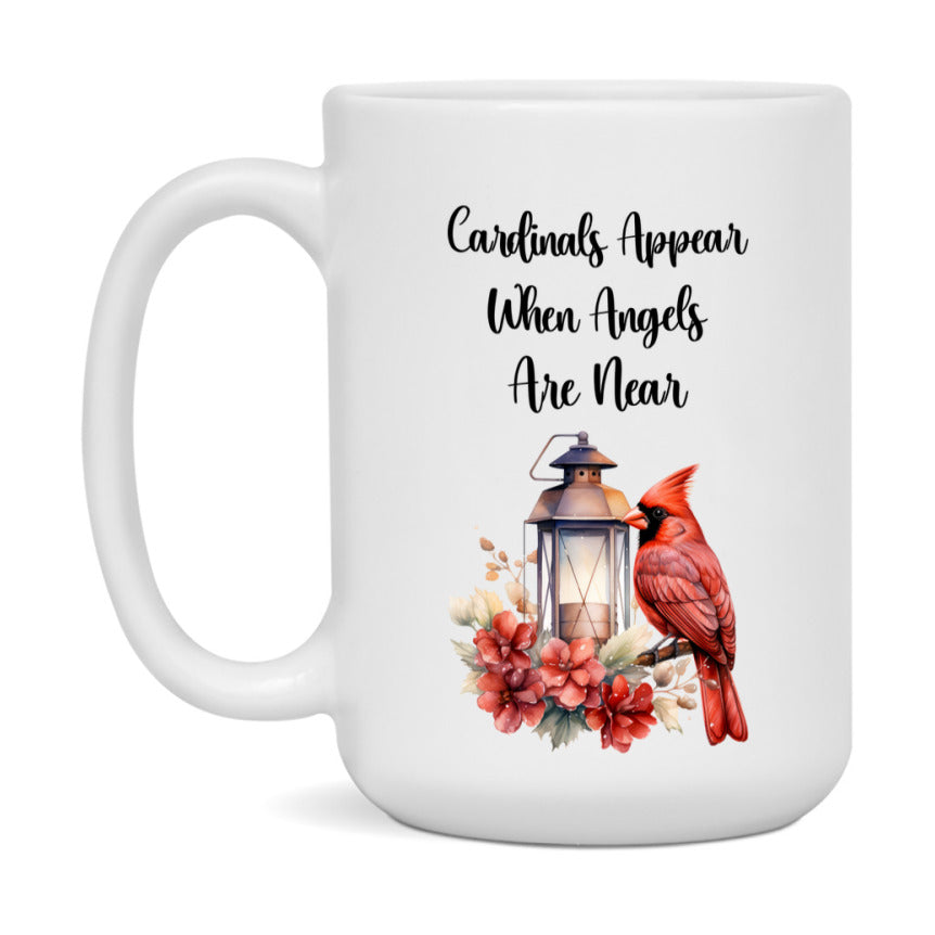 Red Cardinal Mug – "Cardinals Appear When Angels Are Near," 11oz or 15oz Ceramic Christmas Coffee Mug Gift for Cardinal Lovers