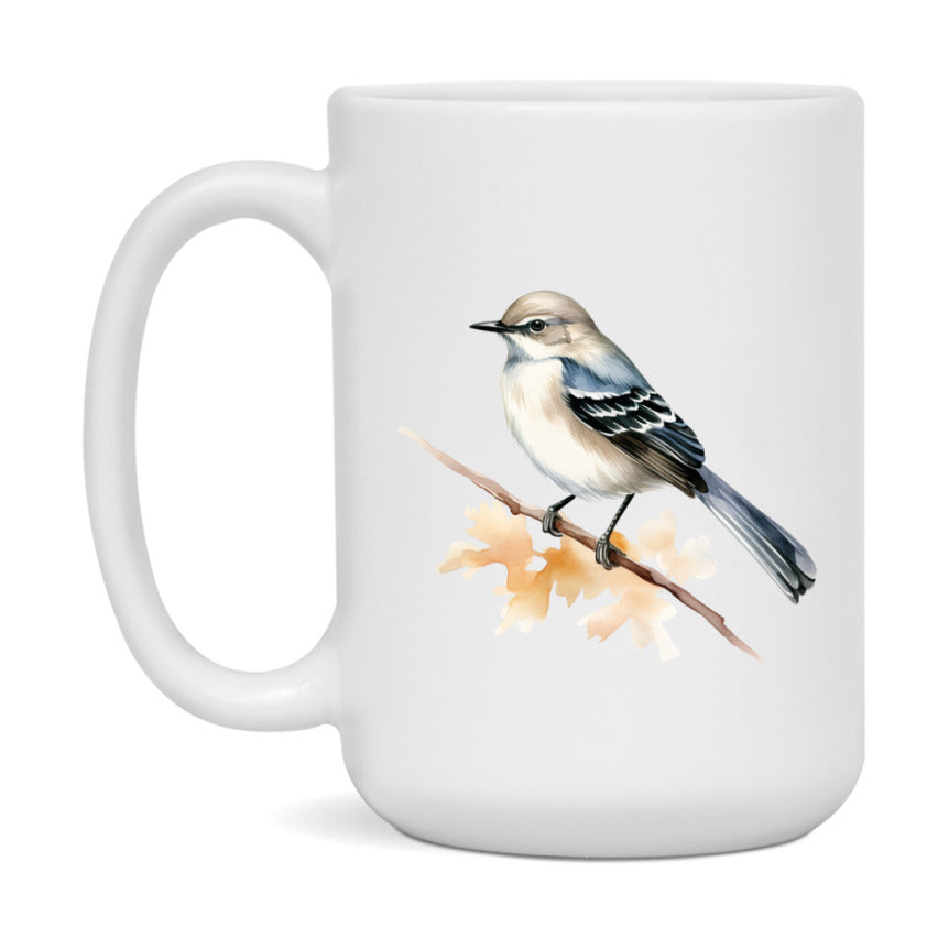 Bird Watching Mug, Mockingbird Song Bird Mug, 11oz or 15oz White Ceramic Coffee Mug Gift for Bird Watchers
