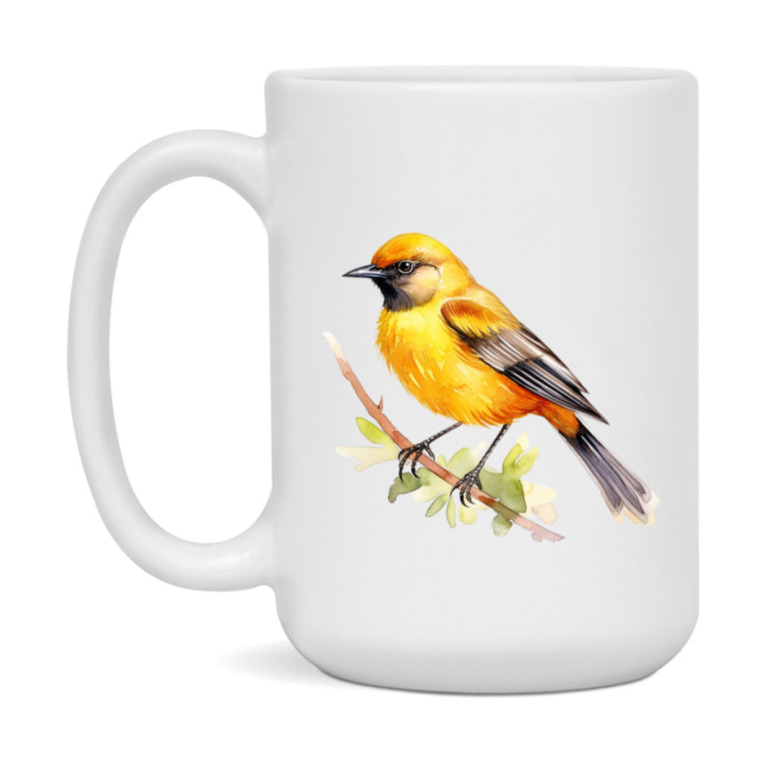 Bird Watching Mug, Orchard Oriole Song Bird Mug, 11oz or 15oz White Ceramic Coffee Mug Gift for Bird Watchers