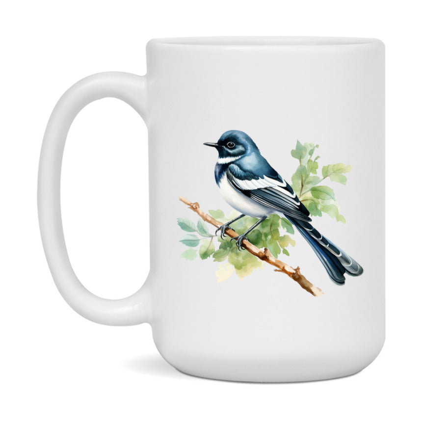 Bird Watching Mug, Oriental Magpie Robin Song Bird Mug, 11oz or 15oz White Ceramic Coffee Mug Gift for Bird Watchers
