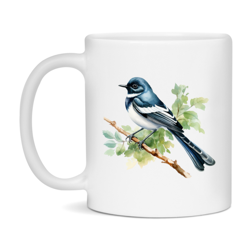 Bird Watching Mug, Oriental Magpie Robin Song Bird Mug, 11oz or 15oz White Ceramic Coffee Mug Gift for Bird Watchers