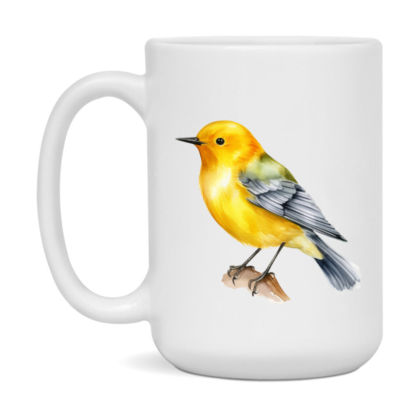 Bird Watching Mug, Prothonotary Warbler Song Bird Mug, 11oz or 15oz White Ceramic Coffee Mug Gift for Bird Watchers