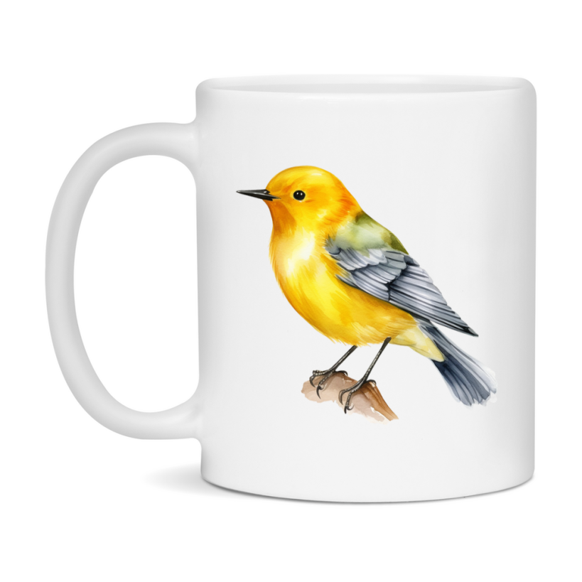 Bird Watching Mug, Prothonotary Warbler Song Bird Mug, 11oz or 15oz White Ceramic Coffee Mug Gift for Bird Watchers