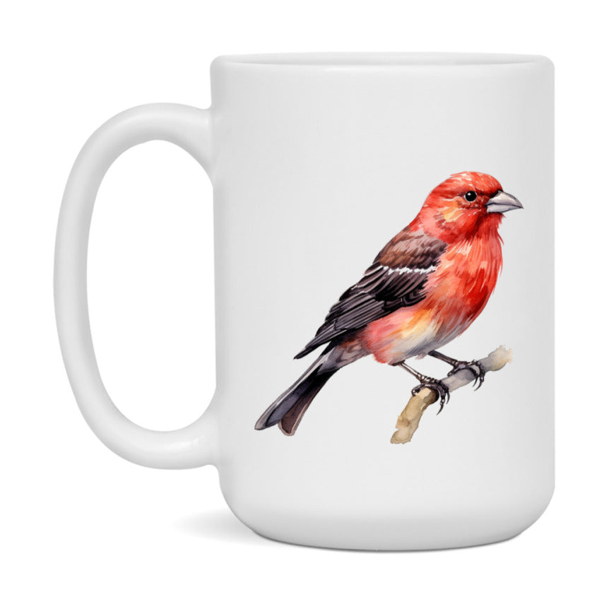 Bird Watching Mug, Red Crossbill Song Bird Mug, 11oz or 15oz White Ceramic Coffee Mug Gift for Bird Watchers