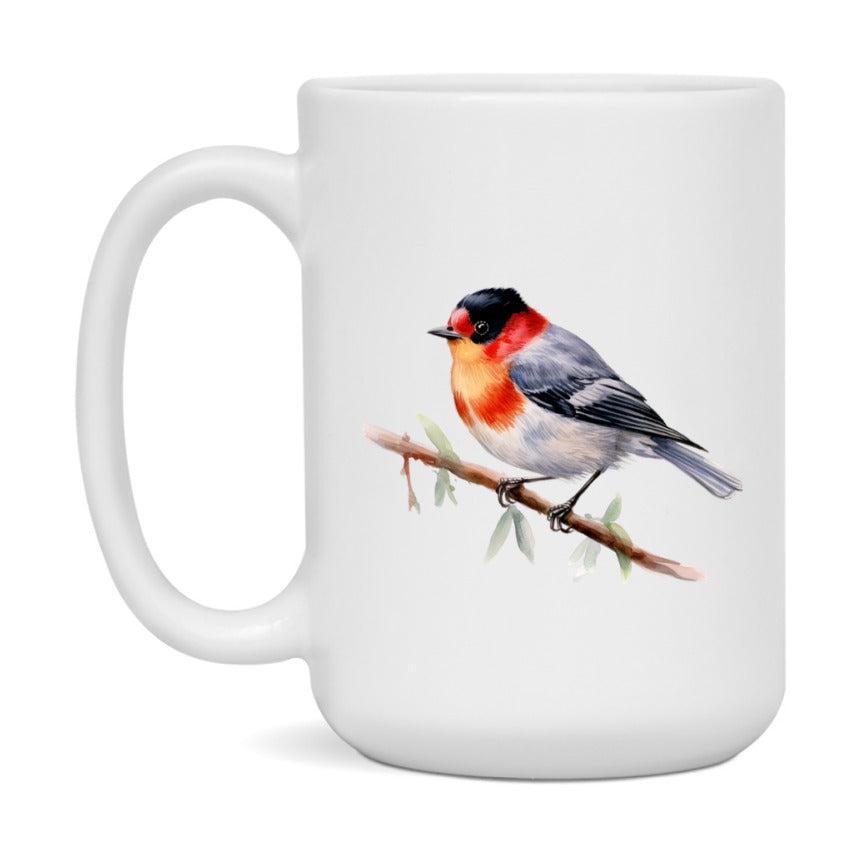 Bird Watching Mug, Red Faced Warbler Song Bird Mug, 11oz or 15oz White Ceramic Coffee Mug Gift for Bird Watchers