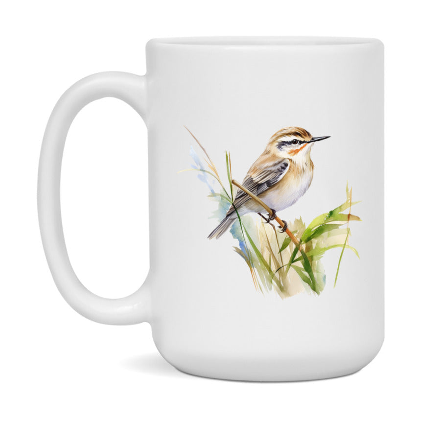 Bird Watching Mug, Sedge Warbler Song Bird Mug, 11oz or 15oz White Ceramic Coffee Mug Gift for Bird Watchers
