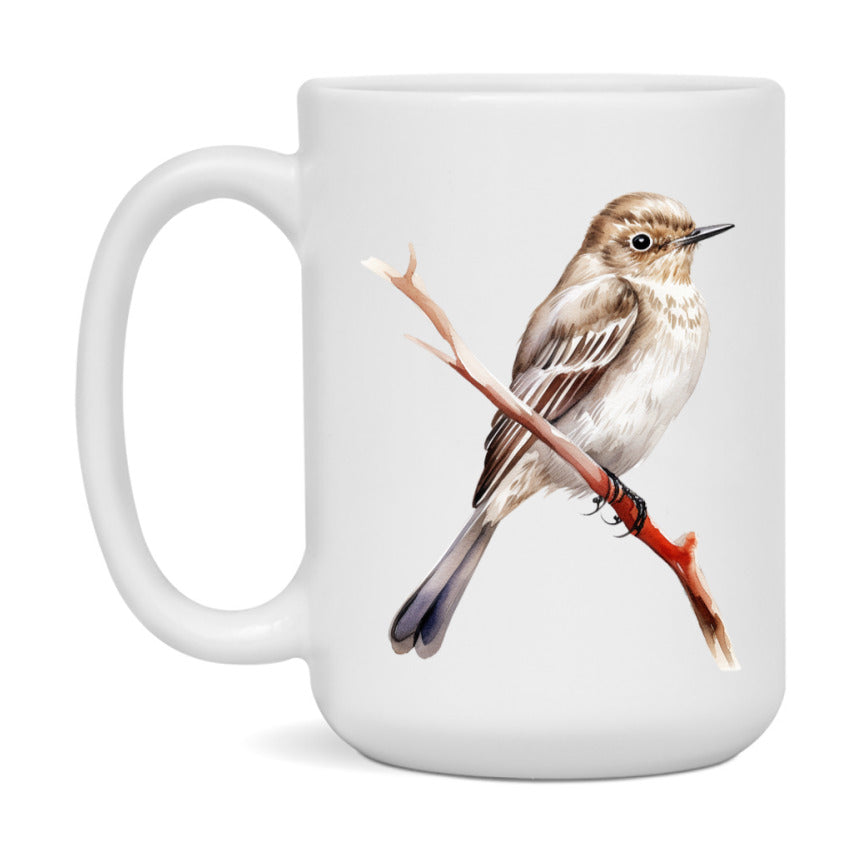 Bird Watching Mug, Spotted Flycatcher Song Bird Mug, 11oz or 15oz White Ceramic Coffee Mug Gift for Bird Watchers