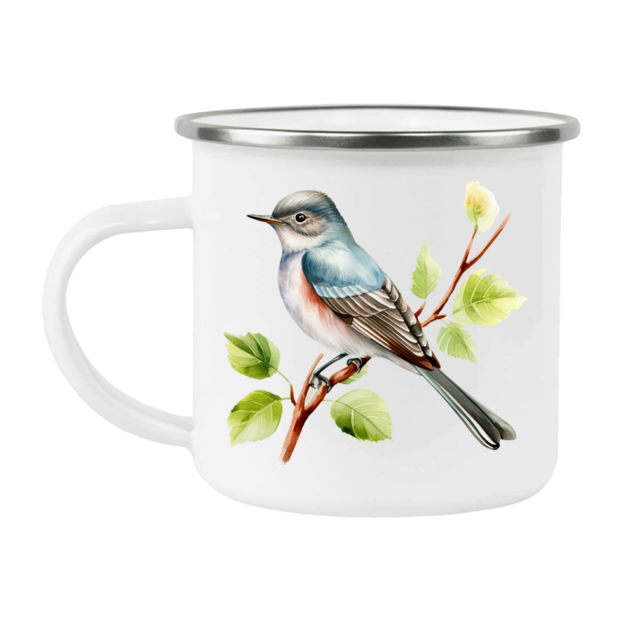 Bird Watching Mug, Alder Flycatcher Song Bird Camping Mug, 12oz Camping Mug, White Stainless Steel Cup with Handle