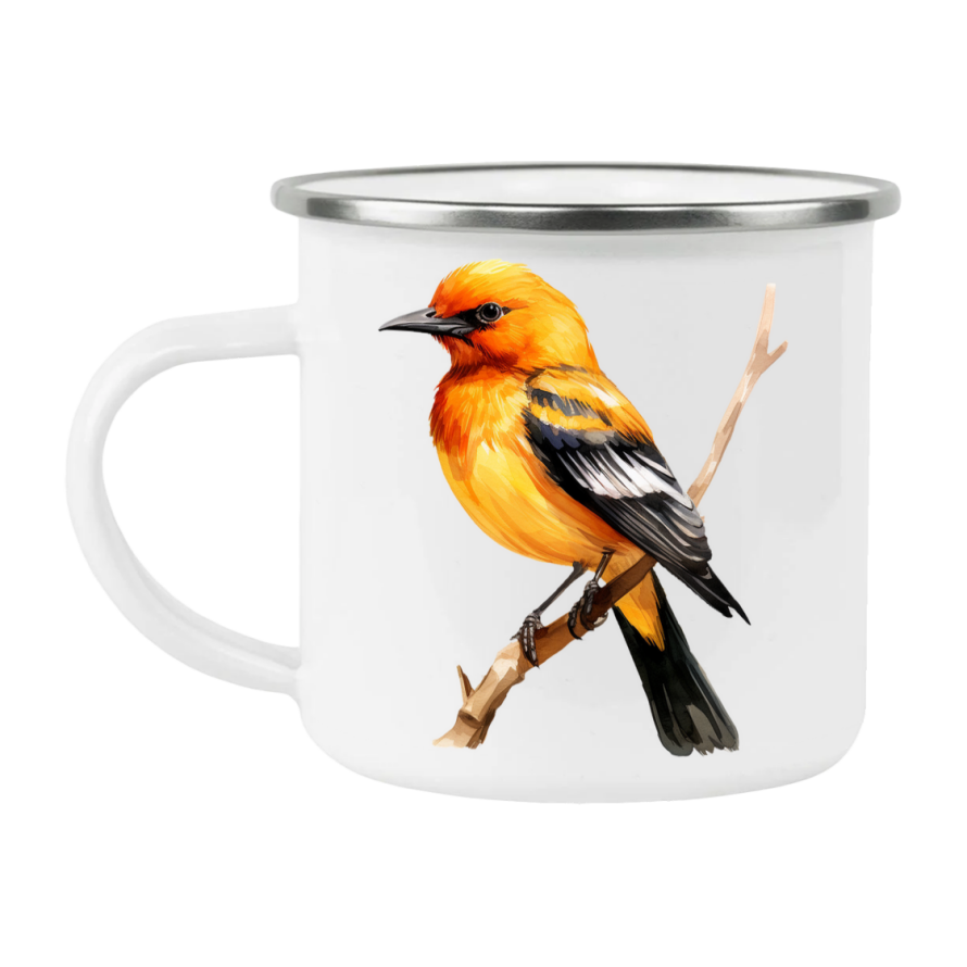 Bird Watching Mug, Altamira Oriole Song Bird Camping Mug, 12oz Camping Mug, White Stainless Steel Cup with Handle
