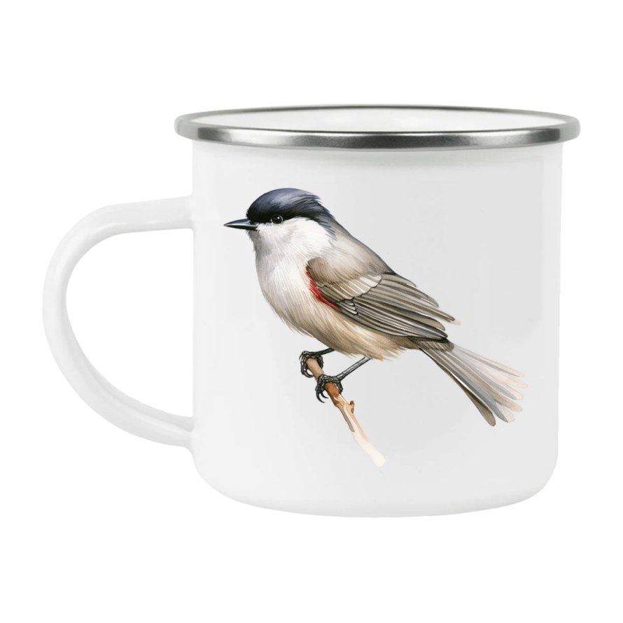 Bird Watching Mug, Blackcap Song Bird Camping Mug, 12oz Camping Mug, White Stainless Steel Cup with Handle