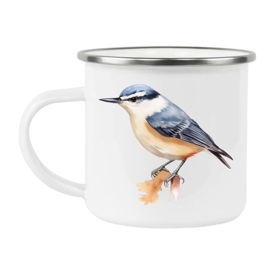 Bird Watching Mug, Chestnut Vented Nuthatch Song Bird Camping Mug, 12oz Camping Mug, White Stainless Steel Cup with Handle