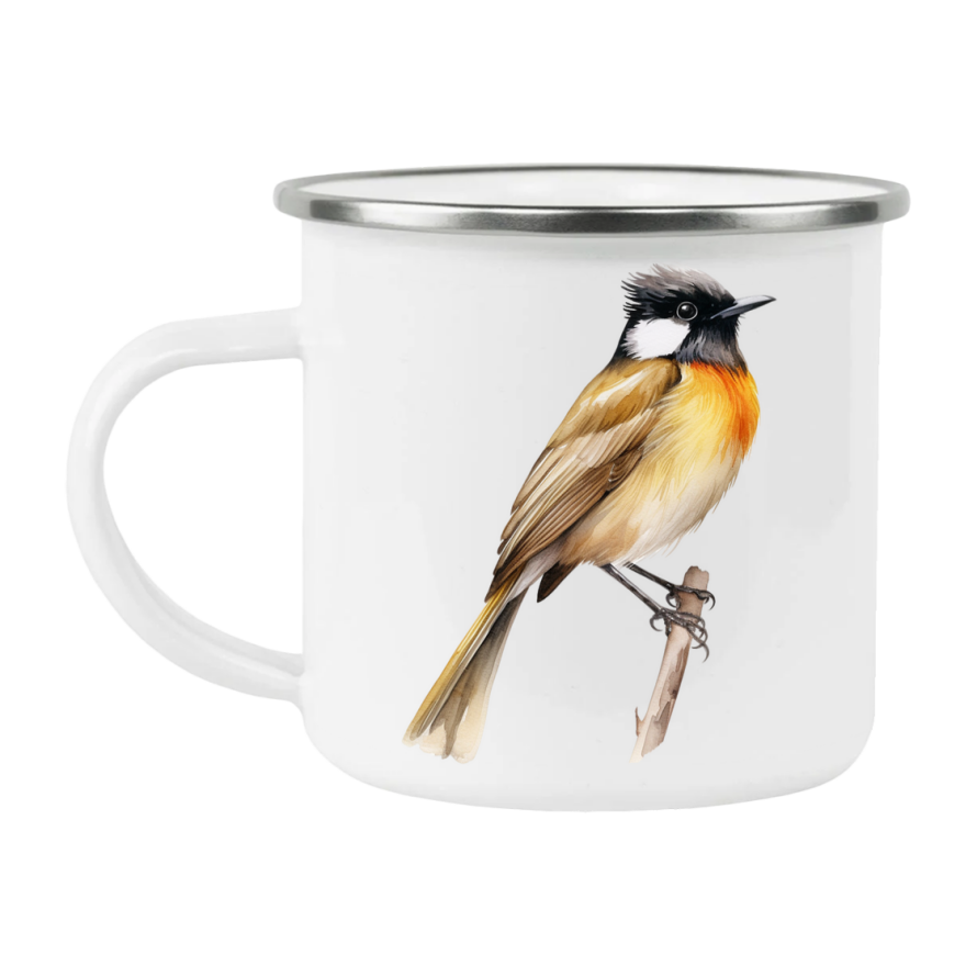Bird Watching Mug, Chinese Bulbul Song Bird Camping Mug, 12oz Camping Mug, White Stainless Steel Cup with Handle