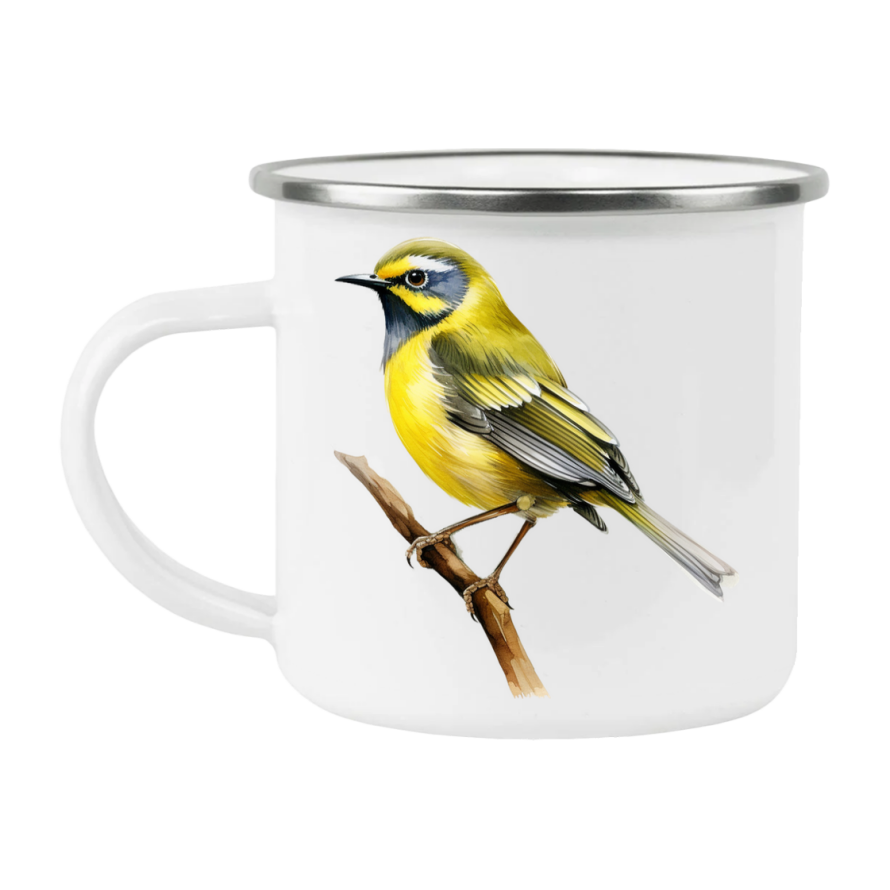 Bird Watching Mug, Hooded Warbler Song Bird Camping Mug, 12oz Camping Mug, White Stainless Steel Cup with Handle