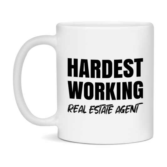 Real Estate Agent Superlative Mug, Hardest Working Real Estate Agent, 11oz or 15oz Ceramic Coffee Mug, Double-Sided Cup, Gift for Real Estate Agent, Coworker Gift, Boss Gift
