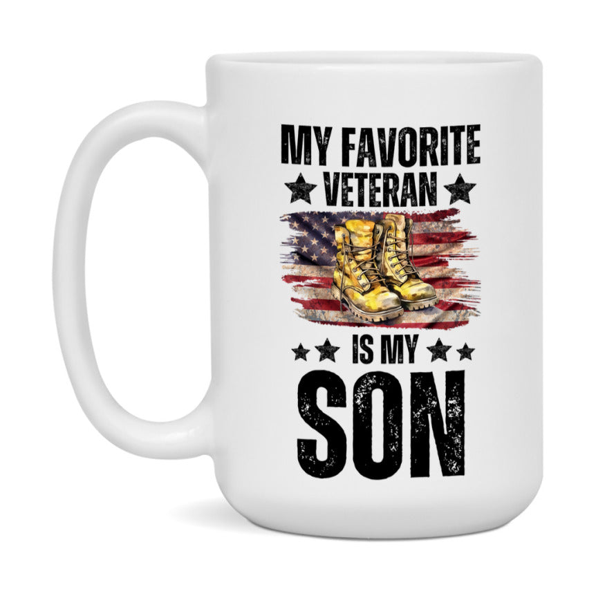 Veteran Gift Mug, My Favorite Veteran Is My Son, 11oz or 15oz Ceramic Coffee Cup Gift for Son