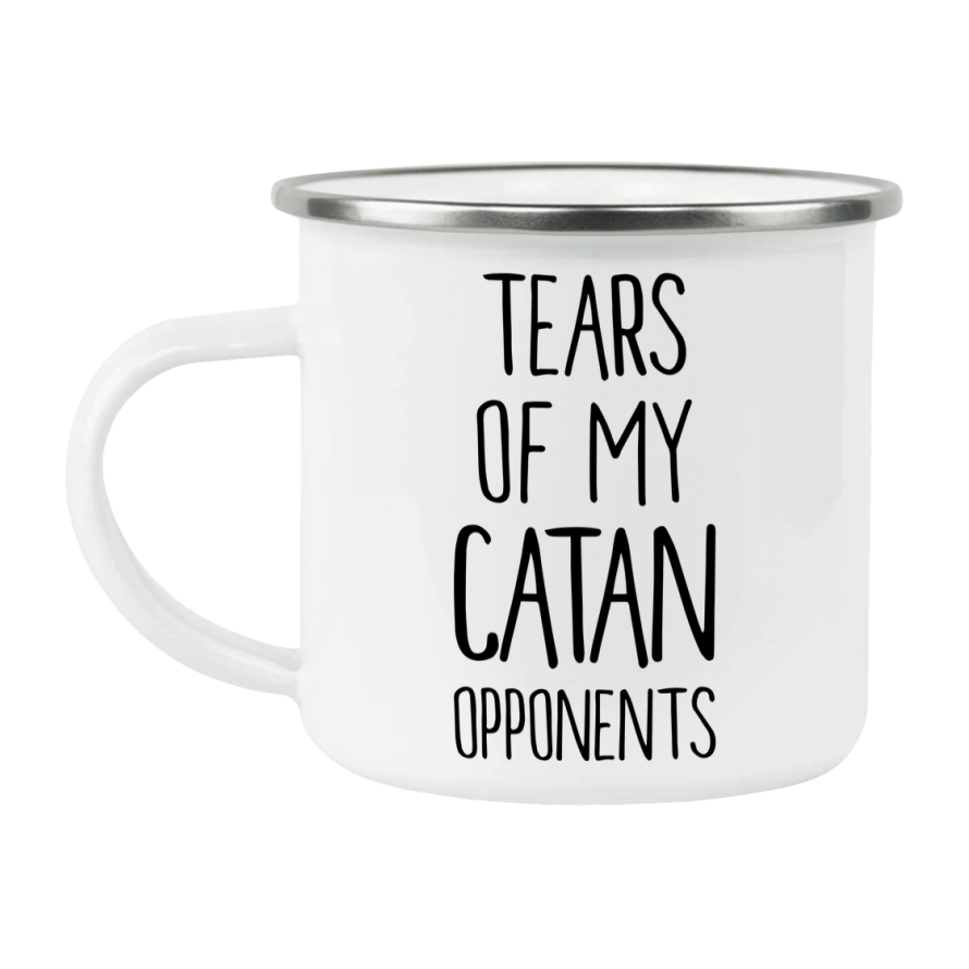 Funny Board Game Mug, Tears Of My Catan Opponents, 12Oz White Enamel Camping Mug, Novelty Gift For Catan Players