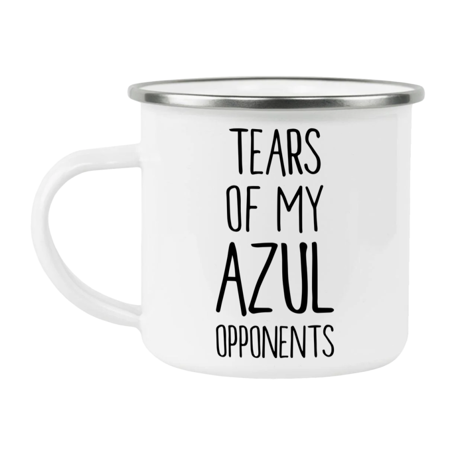 Funny Board Game Mug, Tears Of My Azul Opponents, 12Oz White Enamel Camping Mug, Novelty Gift For Azul Players