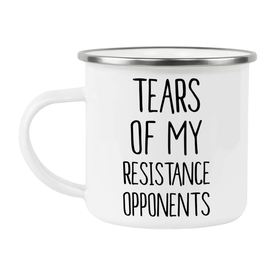 Funny Board Game Mug, Tears Of My Resistance Opponents, 12Oz White Enamel Camping Mug, Novelty Gift For Resistance Players