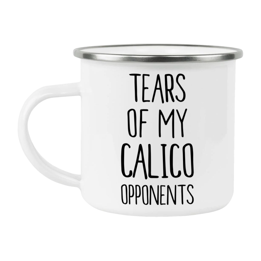 Funny Board Game Mug, Tears Of My Calico Opponents, 12Oz White Enamel Camping Mug, Novelty Gift For Calico Players