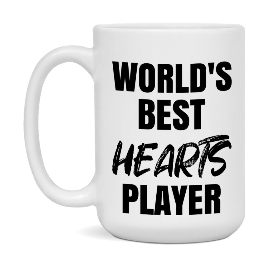 World's Best Hearts Player Mug, Funny Card Game Player Gift, 11Oz Or 15Oz White Ceramic Mug