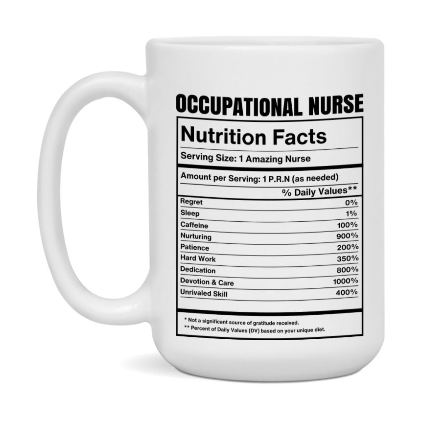 Occupational Nurse Coffee Mug, Occupational Nurse Nutrition Facts, 11Oz Or 15Oz Ceramic Cup